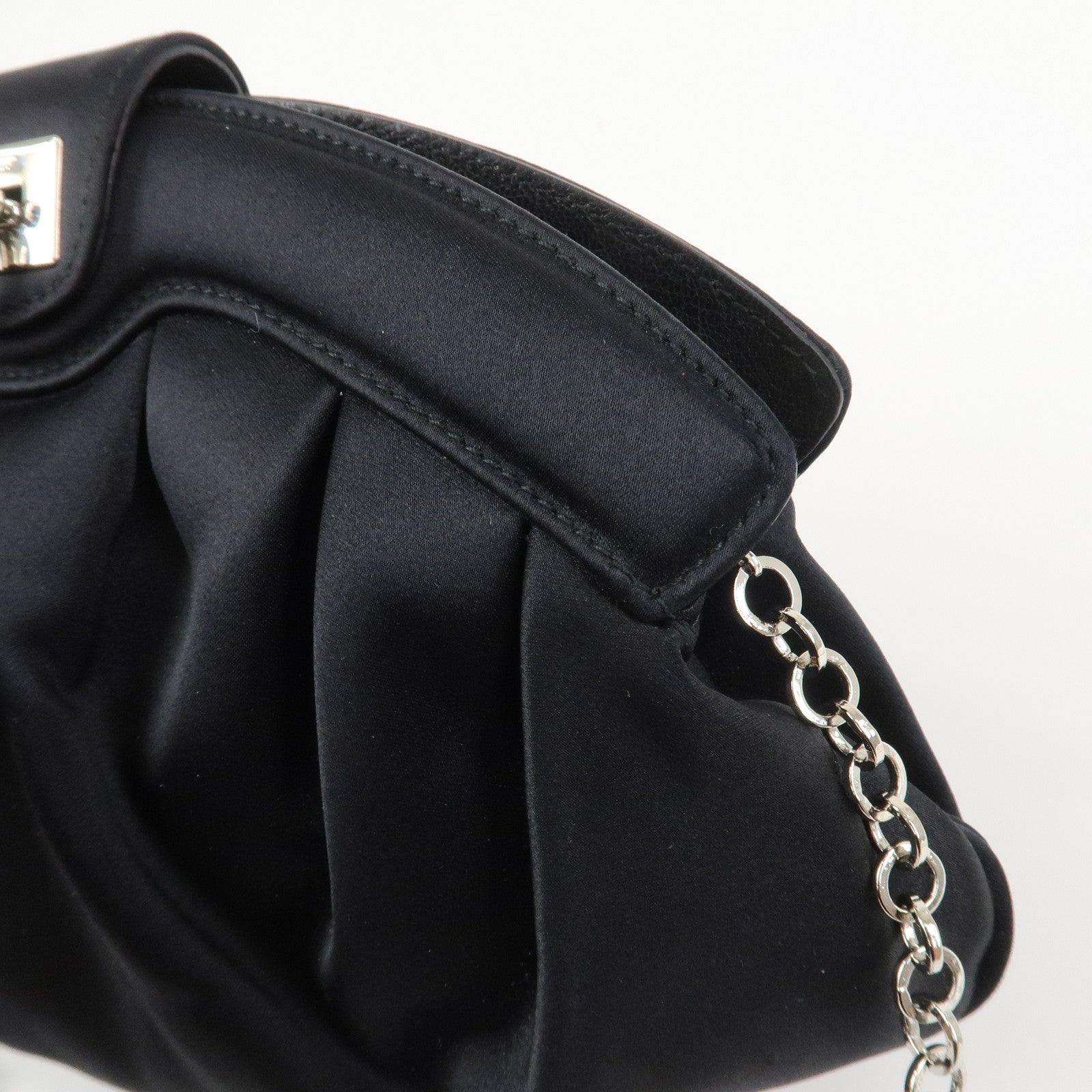 Ferragamo Gancini Satin Shoulder Bag Crossbody Bag Black Q 21 6436