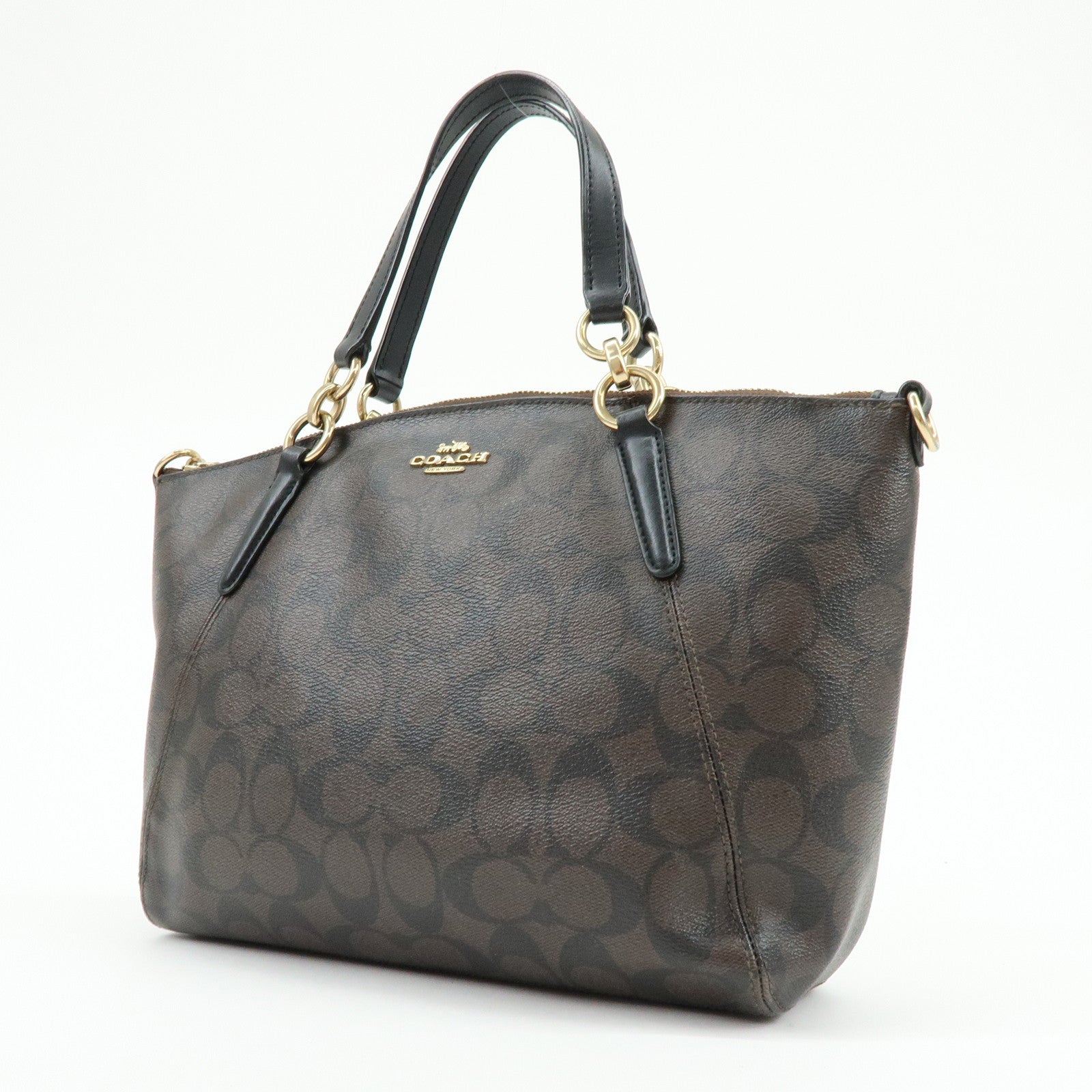 COACH Signature PVC Leather Tote Bag Hand Bag Brown