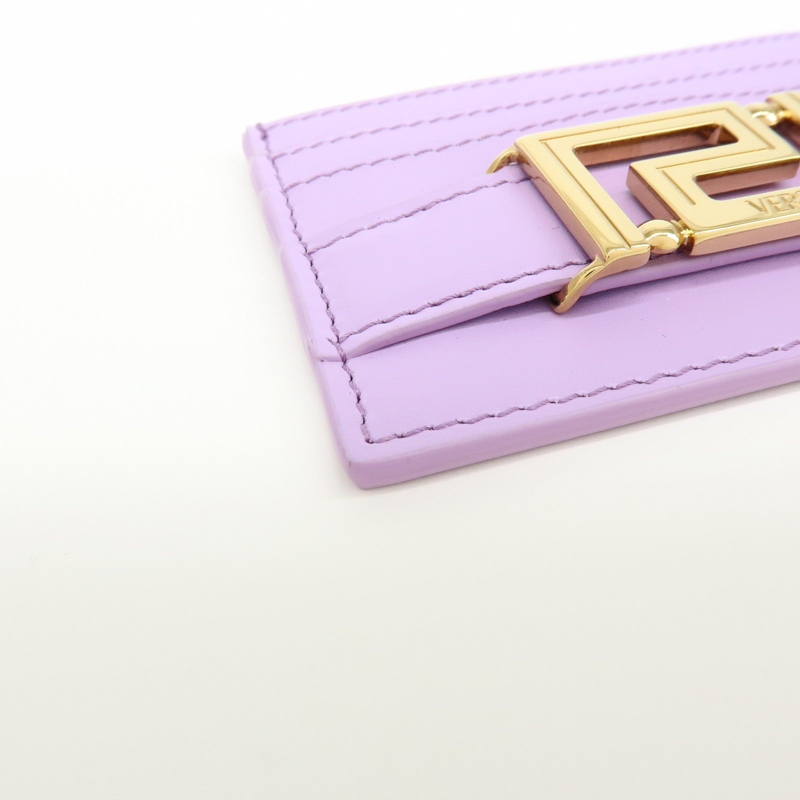 VERSACE Logo Leather Card Case Card Wallet Light Purple Gold