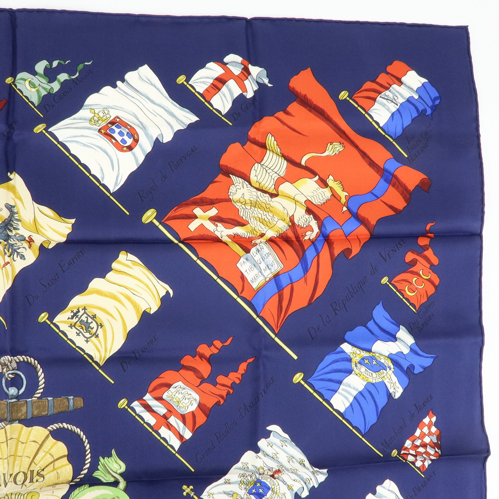 HERMES Carre 90 Silk 100% Scarf PAVOIS Navy Red