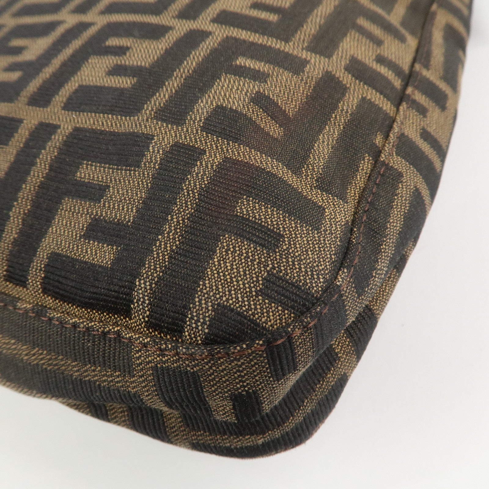 FENDI Zucca Canvas Leather Shoulder Bag Brown Black 26730