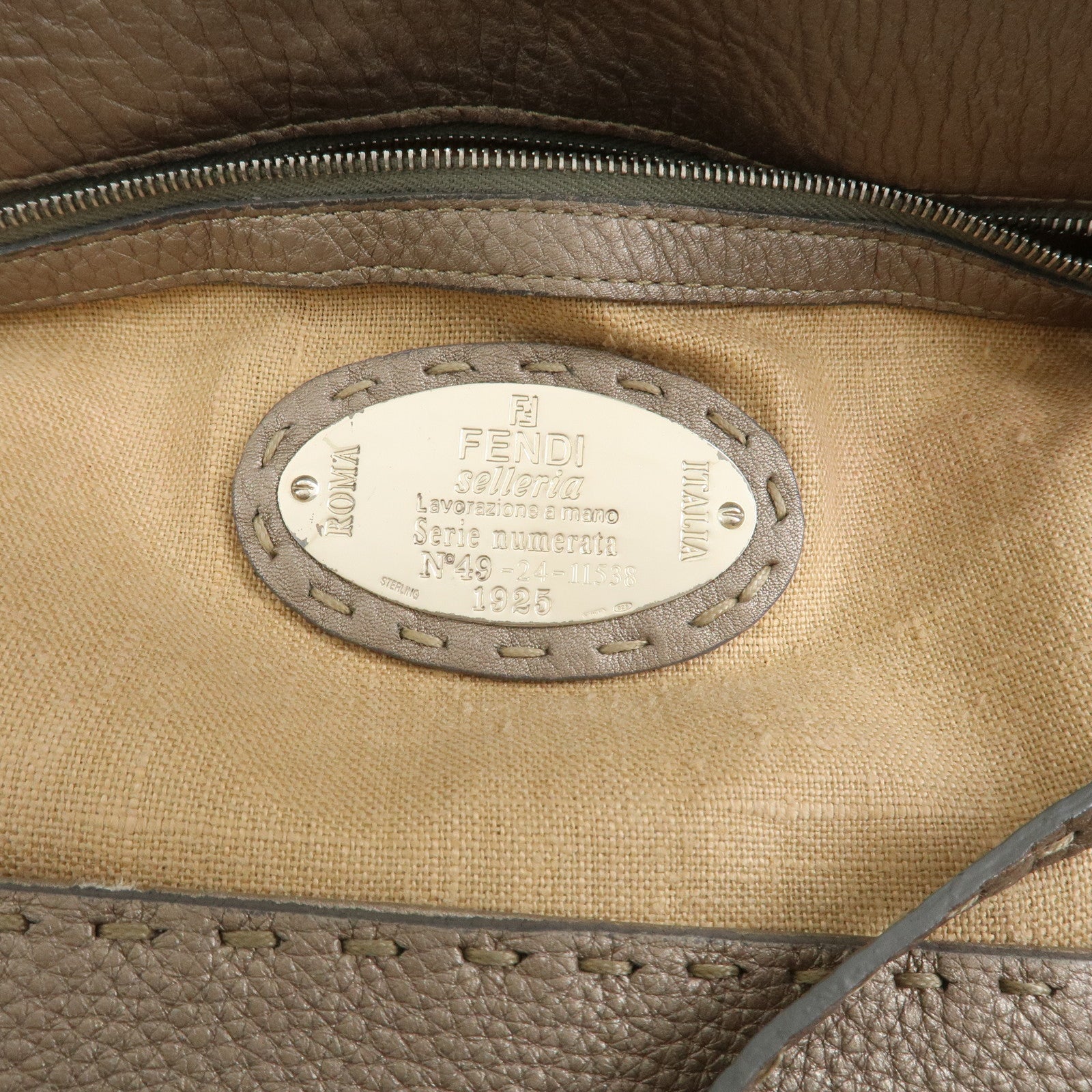 FENDI Seleria Linda Leather Shoulder Bag Hand Bag Greige 8BR442