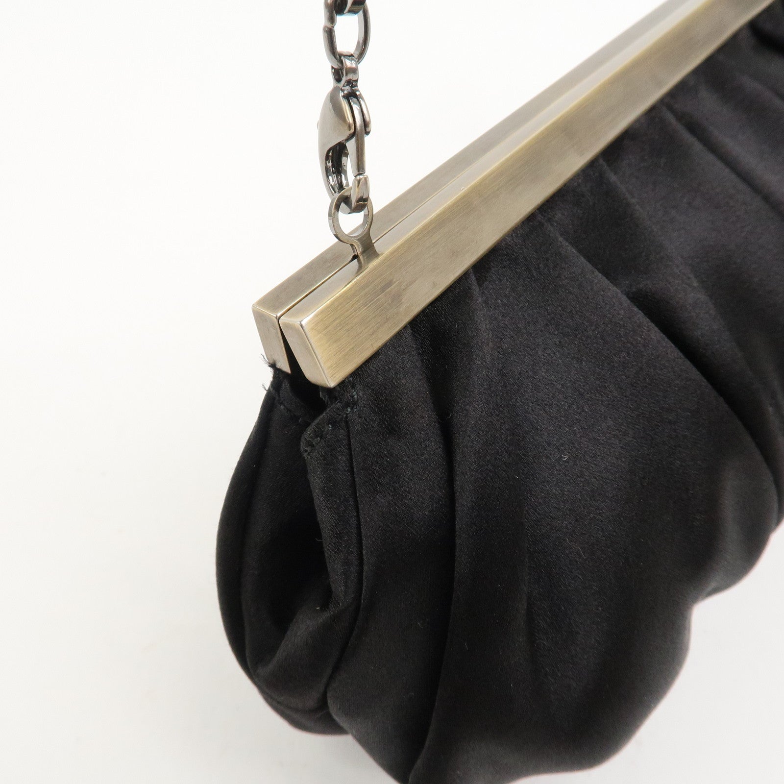 Ferragamo Gancini Satin Chain 2Way Bag Clutch Bag Black