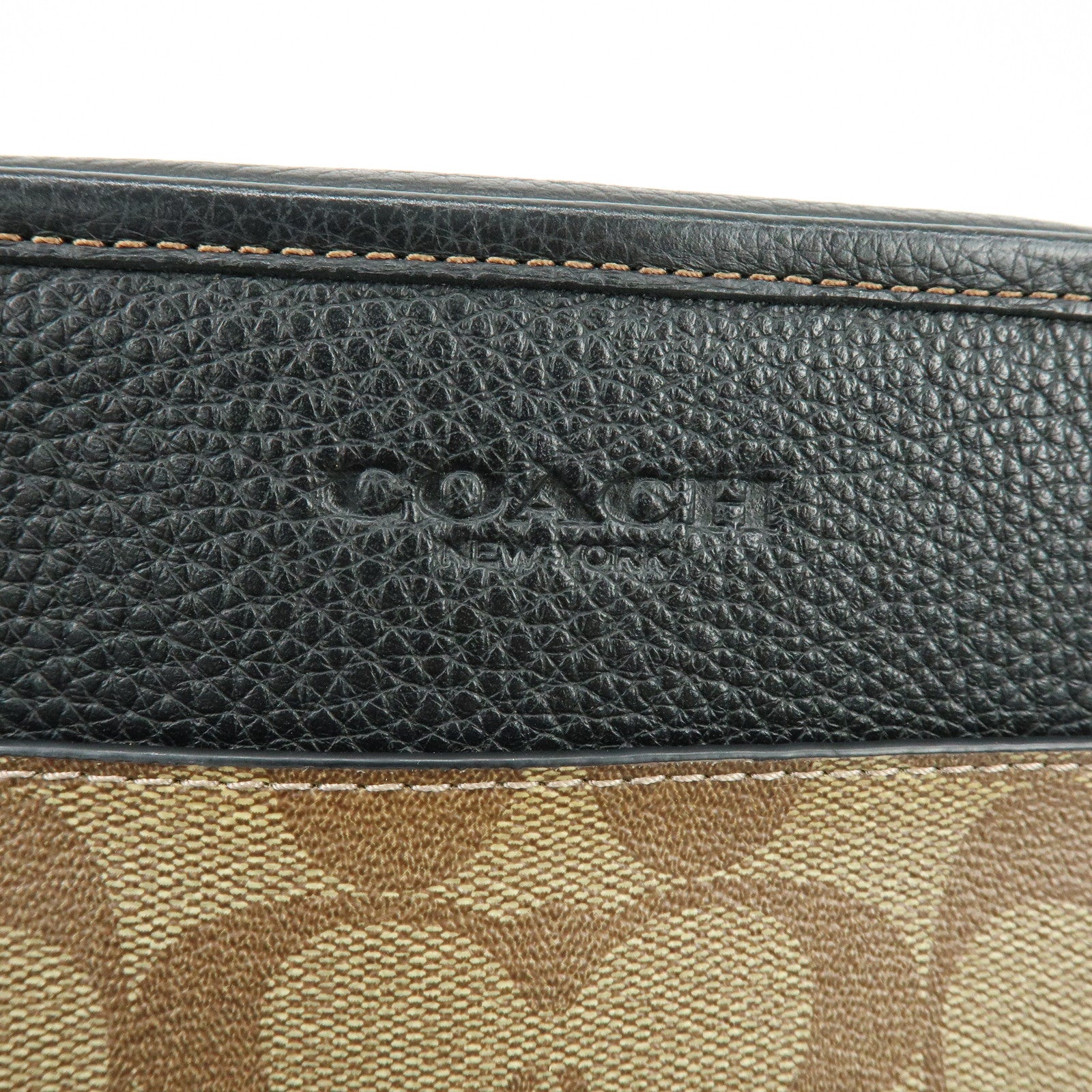 COACH Signature PVC Leather Shoulder Bag Crossbody Bag Black Beige