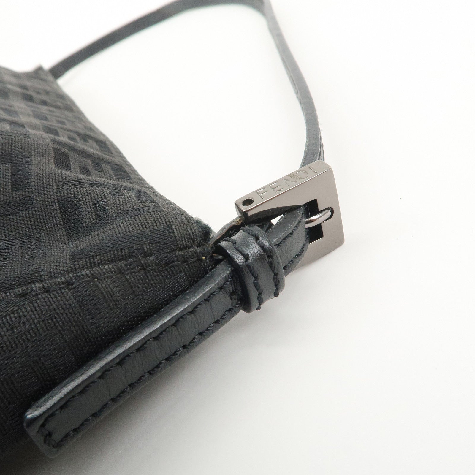 FENDI Zucchino Canvas Leather Shoulder Bag Hand Bag Pouch Black