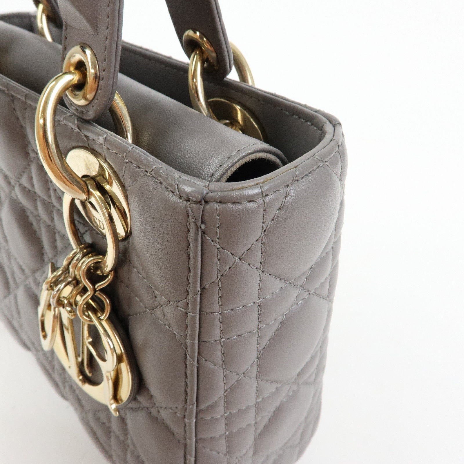 Christian Dior Lady Dior Cannage Leather 2Way Bag Hand Bag Gray