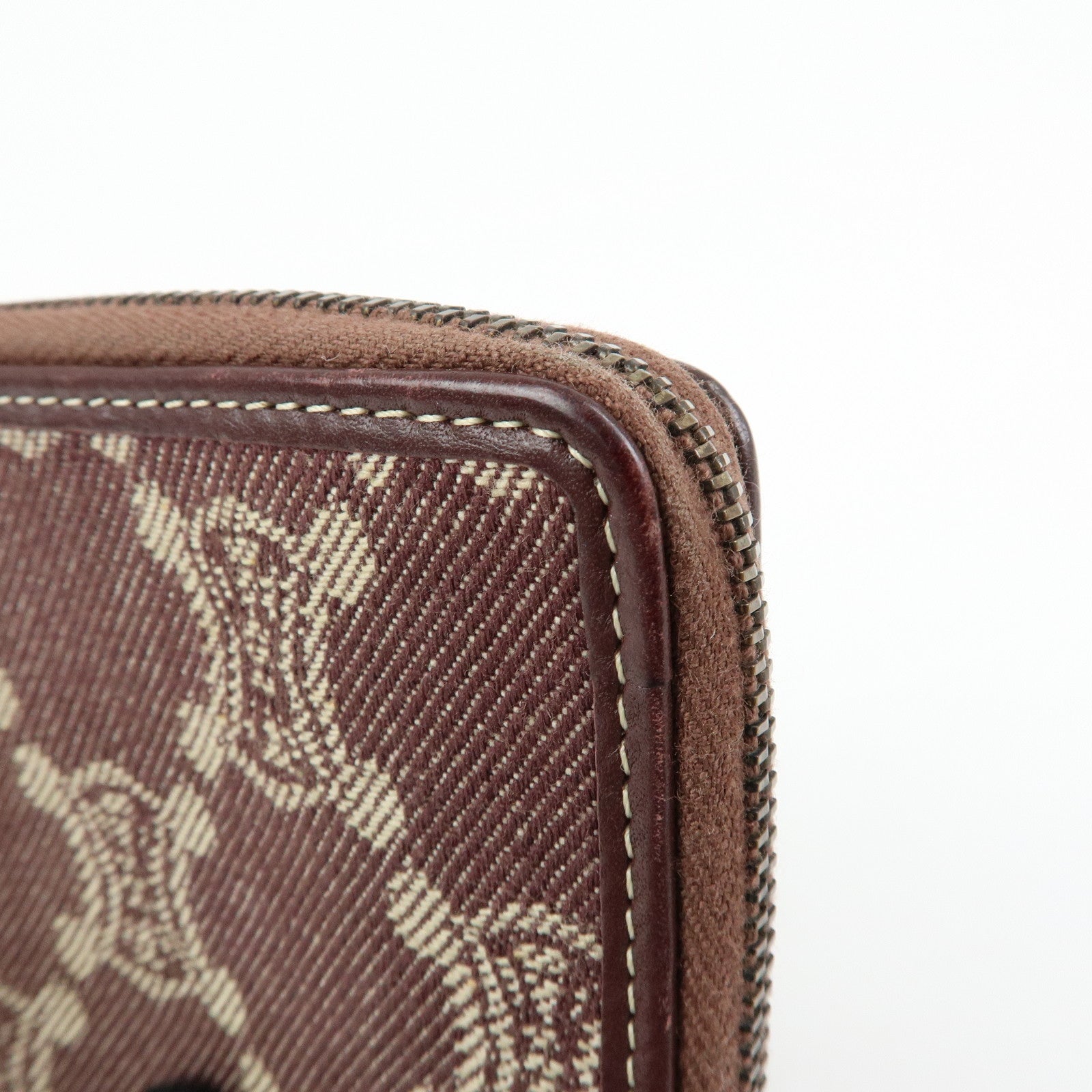 CELINE Macadam Denim Leather Bi-fold Compact Wallet Bordeaux