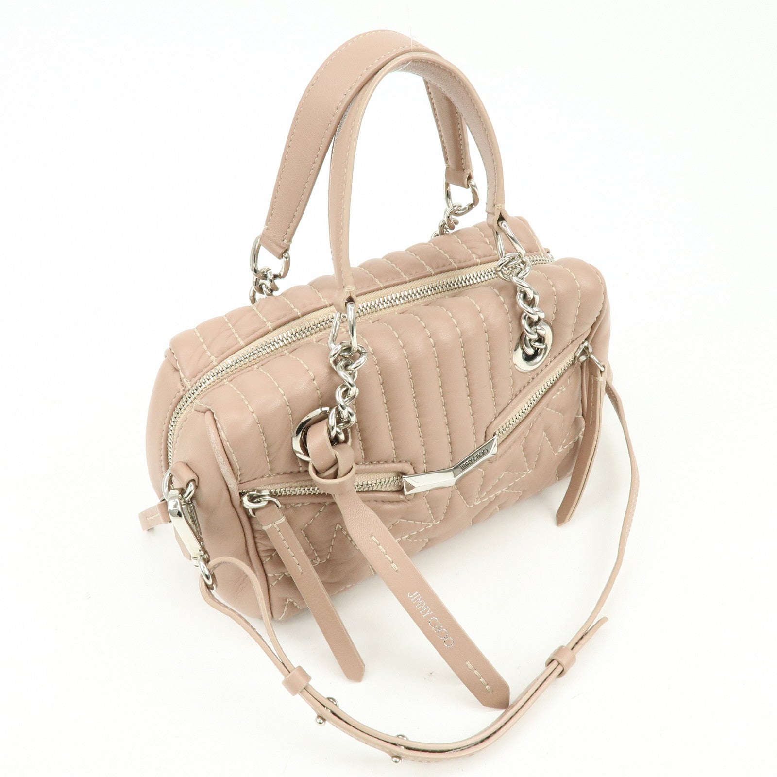 JIMMY CHOO Helia Quilting Leather Chain 2Way Bag Hand Bag Pink