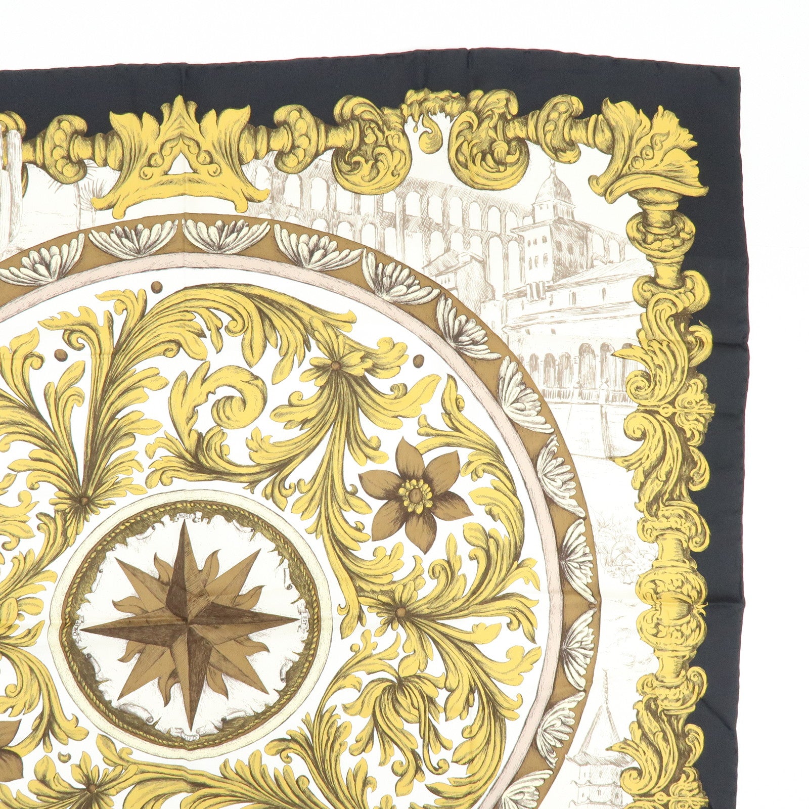 Christian Dior SQUARE Silk 100% Scarf Ivory Gold Black