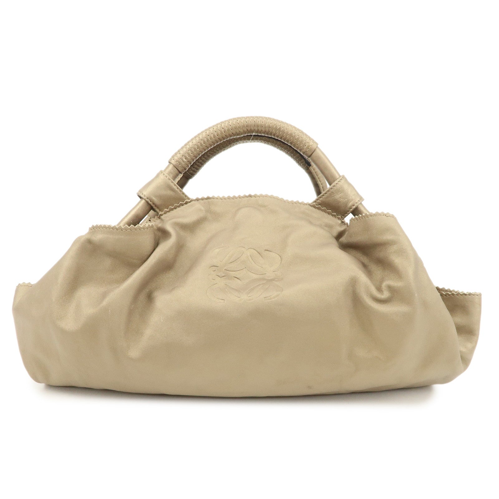 LOEWE Anagram Leather Nappa Aire Hand Bag Tote Bag Gold Used