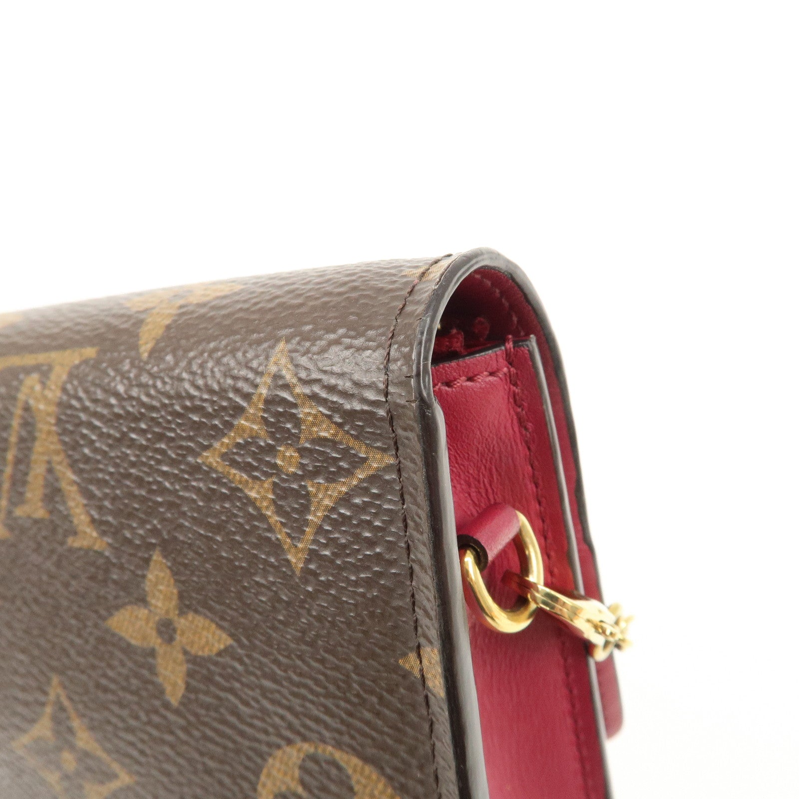 Louis Vuitton Monogram Leather Portefeuille Flore Chain Wallet Brown Pink M69578 Used