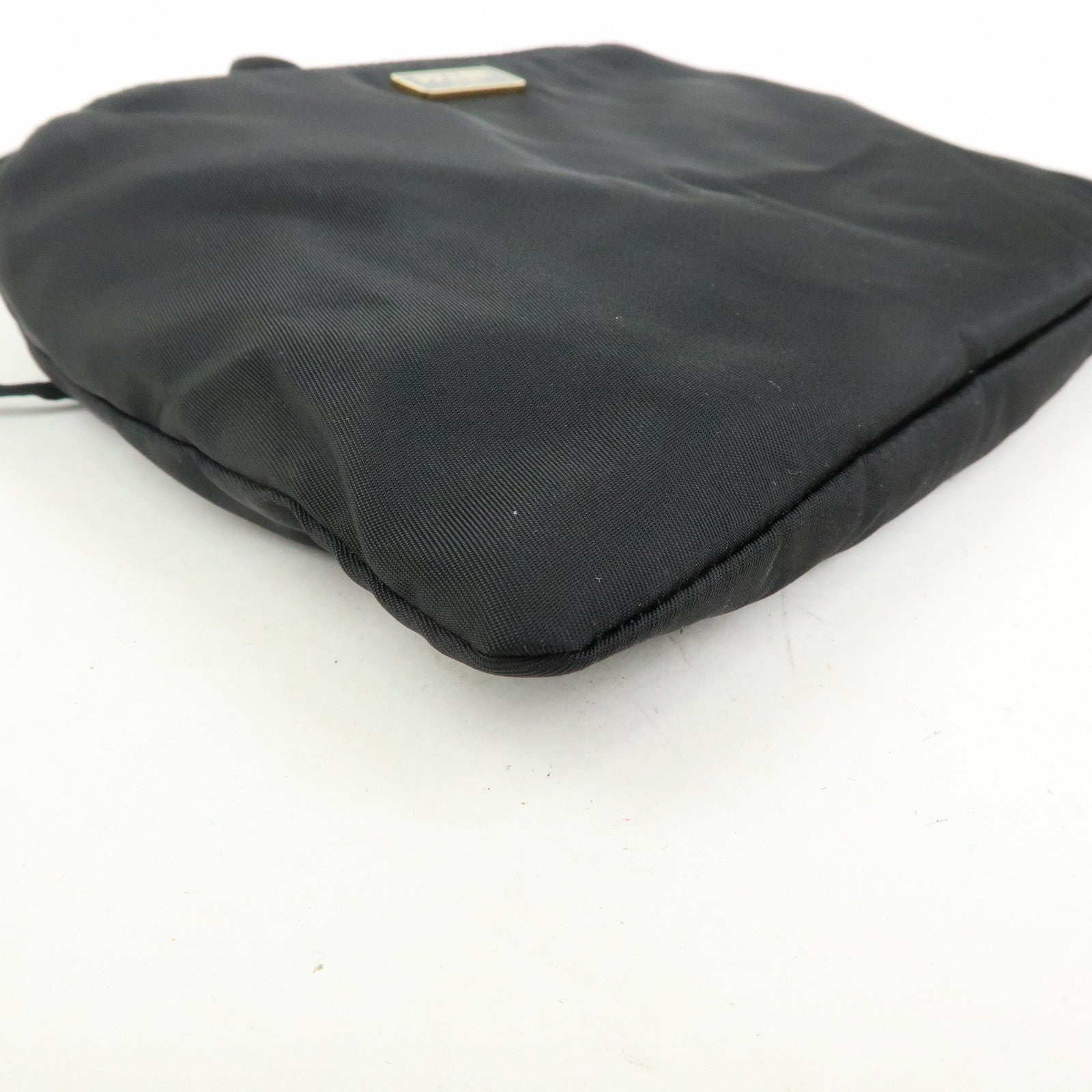 PRADA Triangle Logo Nylon Saffiano Leather Drawstring Pouch Black
