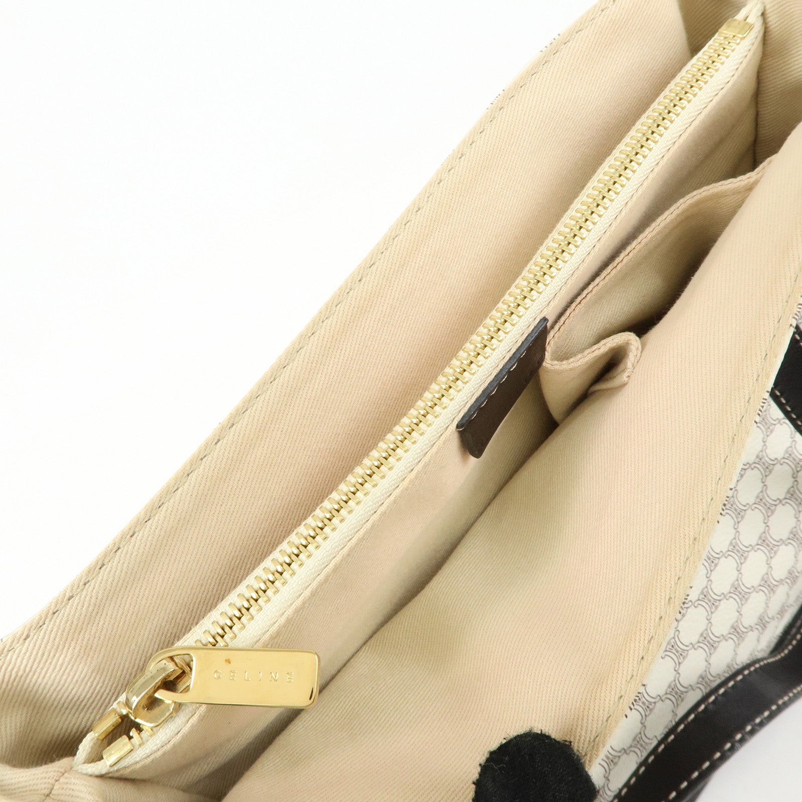 CELINE Macadam PVC Coated Canvas Leather Tote Bag White Dark Brown