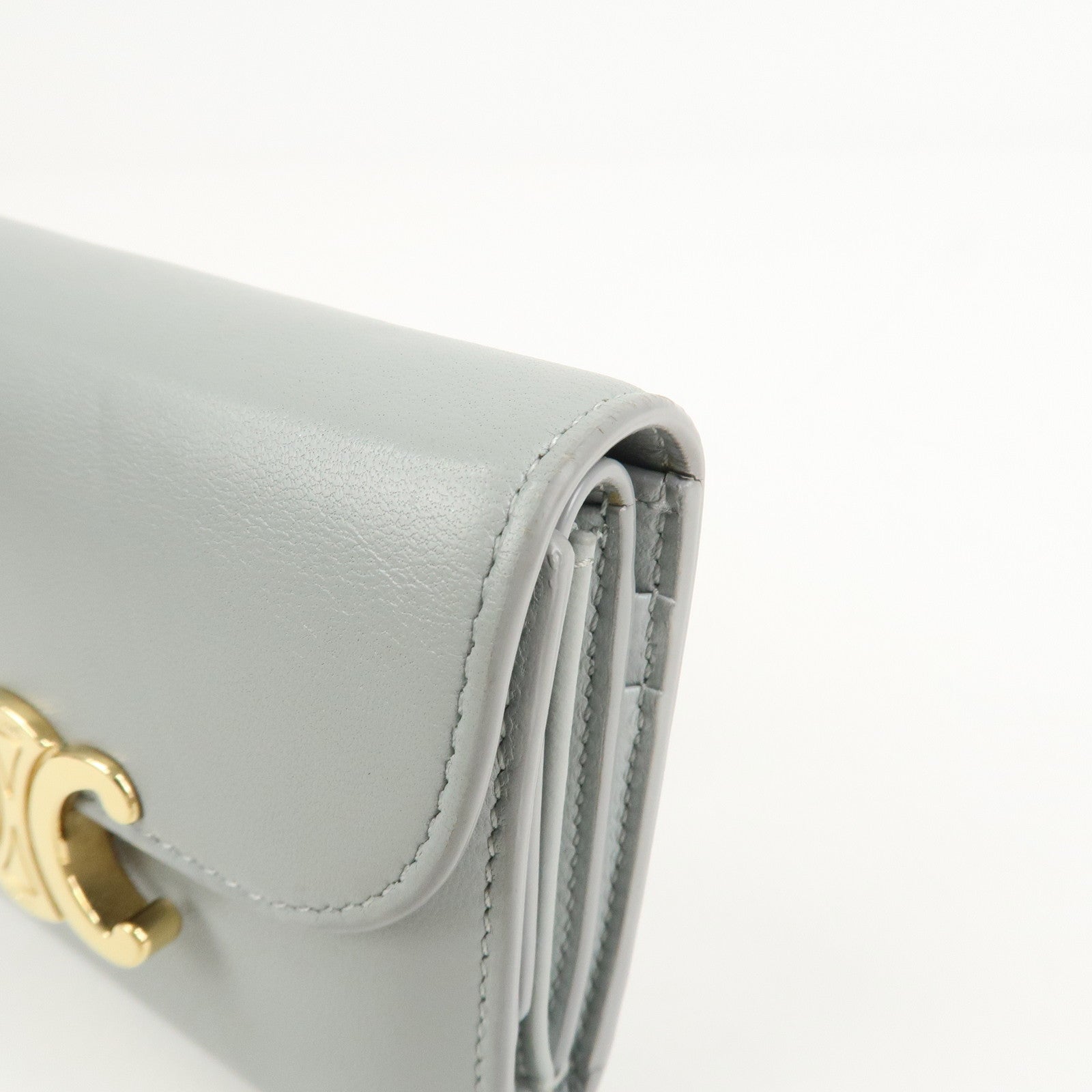 CELINE Triomphe Leather Tri-fold Falap Wallet Light Blue