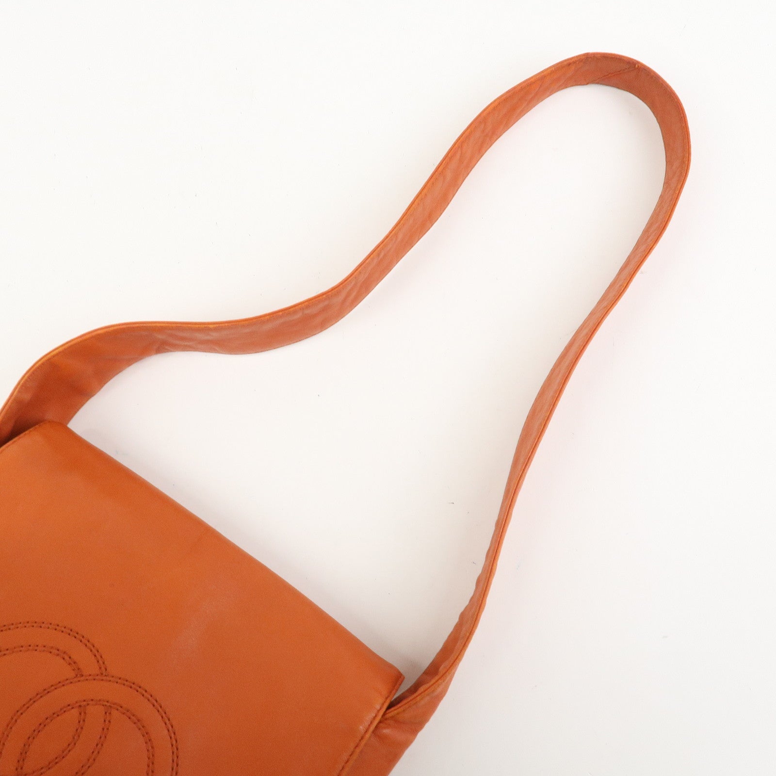 CHANEL COCO Mark Lamb Skin Shoulder Bag Orange