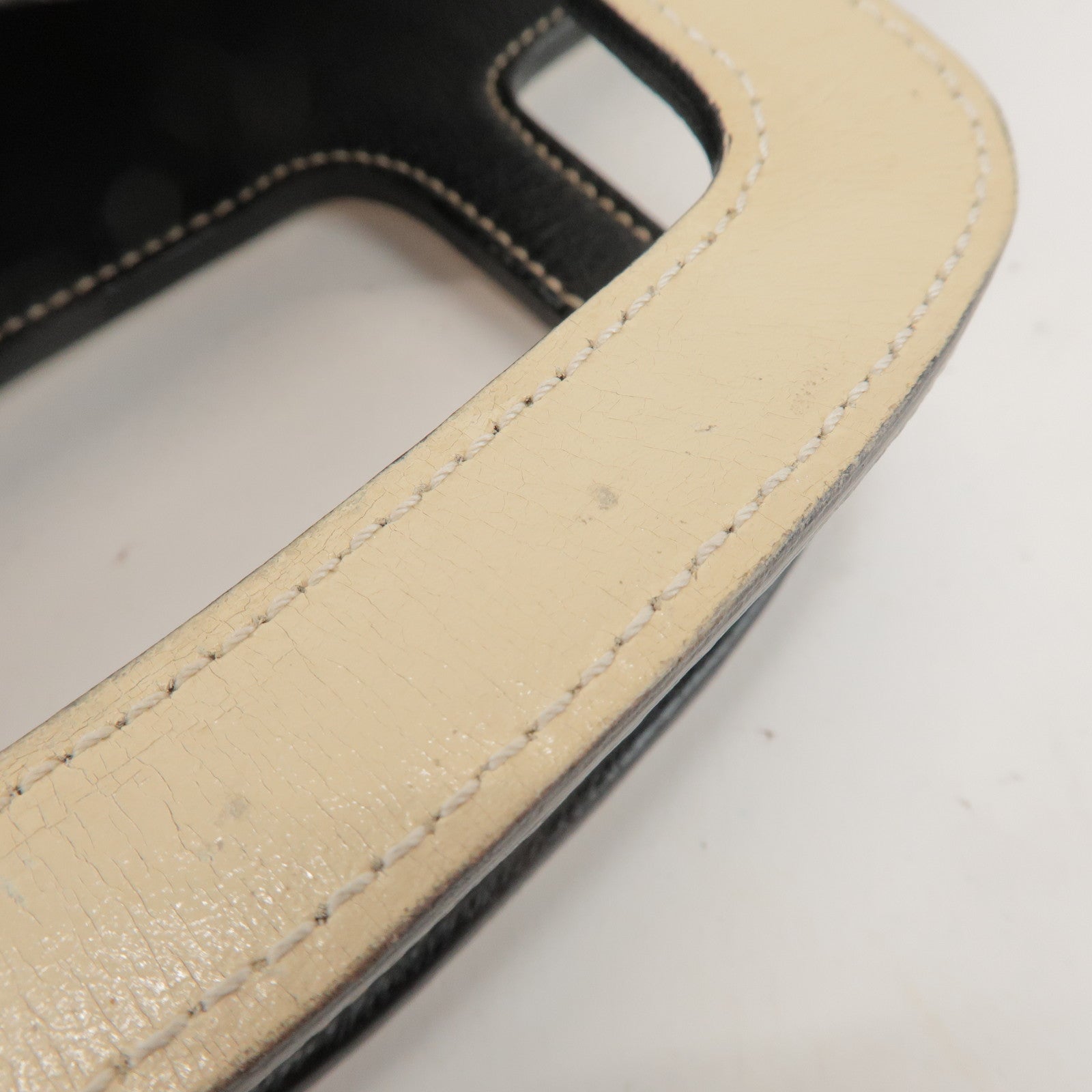 MIU MIU Madras Leather Canvas Reversible Hand Bag Ivory Black