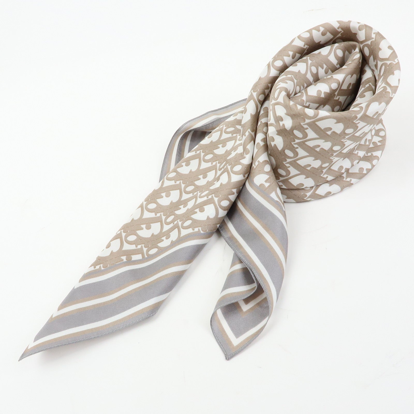 Christian Dior Trotter Silk100 % Scarf Beige Gray