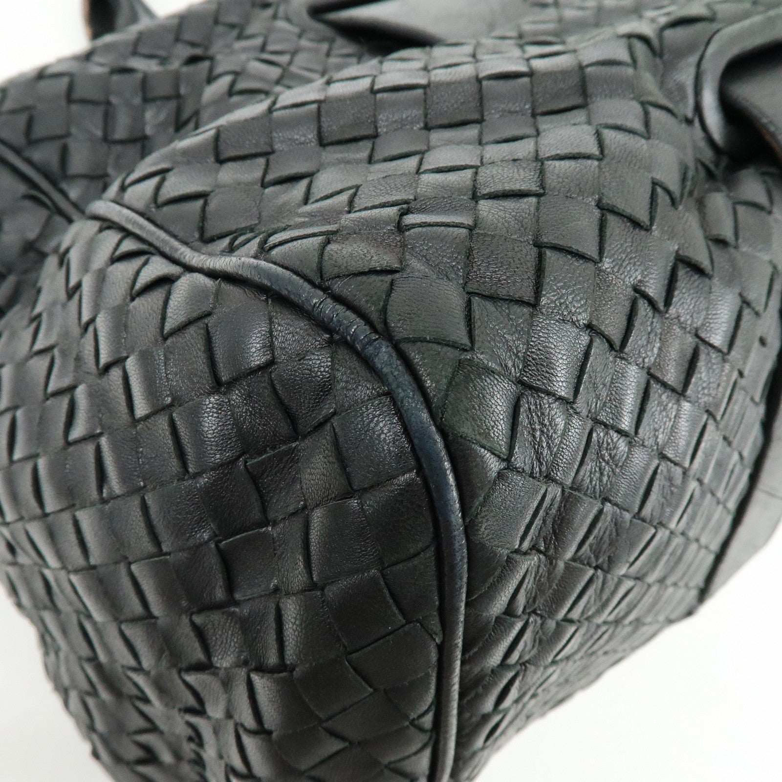 BOTTEGA VENETA Intrecciato Leather Boston Bag Shoulder Bag Black