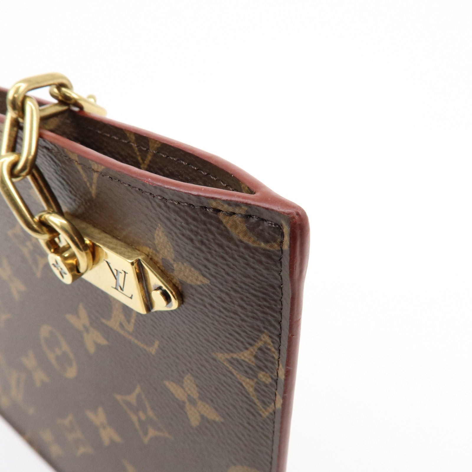 Louis Vuitton Monogram Chain Clutch Bag Pouch Brown M55646