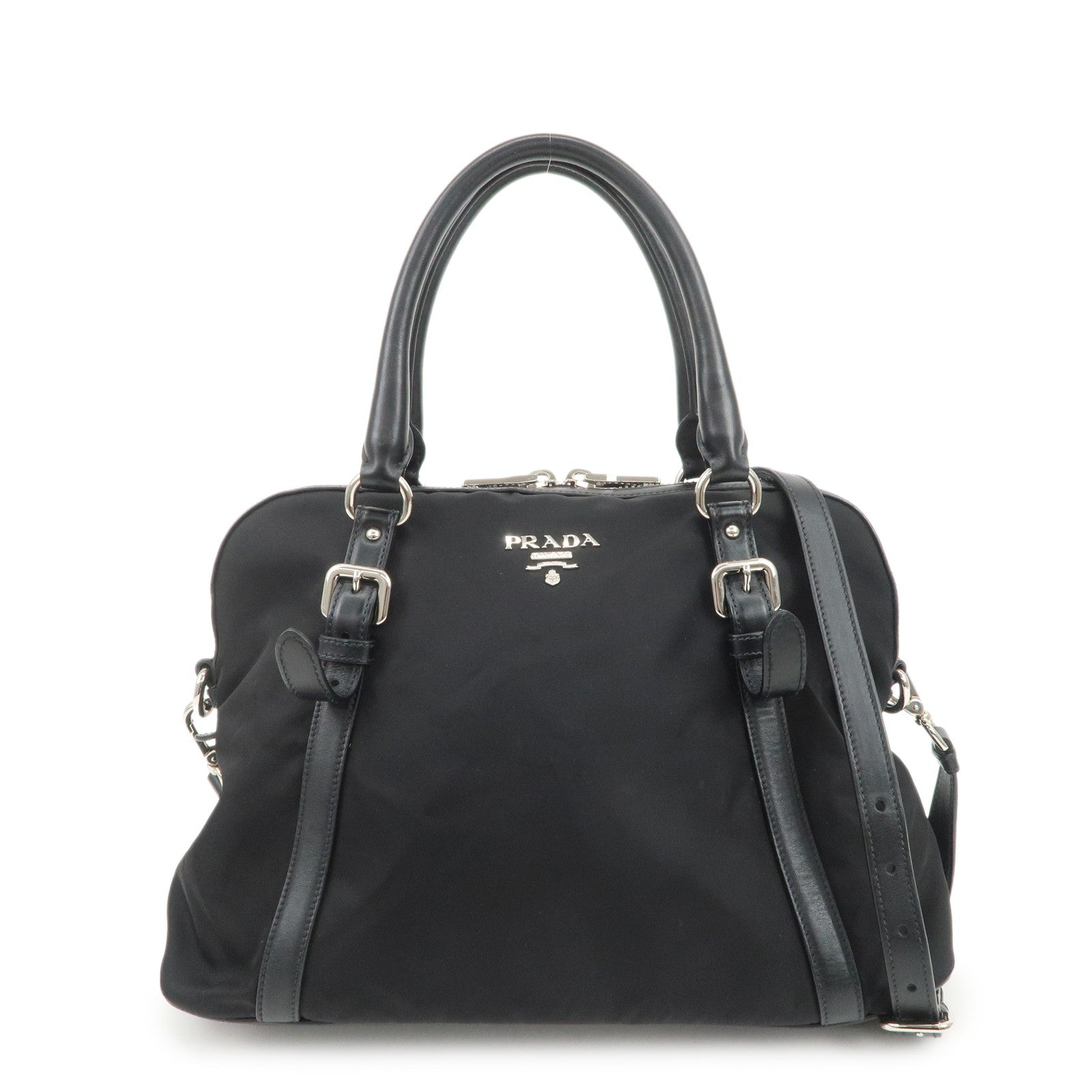 PRADA Nylon Leather 2Way Bag Hand Bag Shoulder Bag Black 1BB912