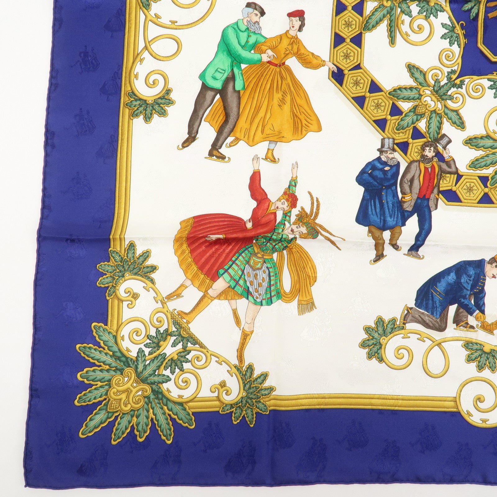 HERMES Carre 90 Silk 100% Scarf Joies d’Hiver Blue White Gold