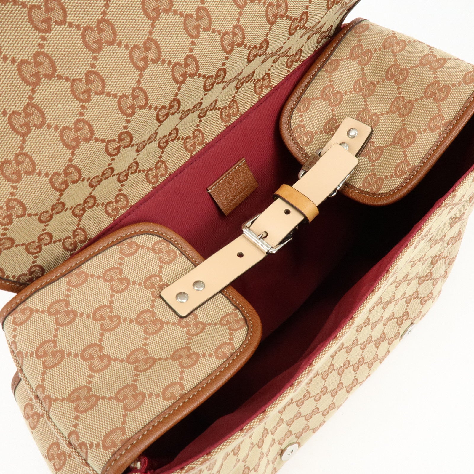GUCCI GG Canvas Leather Sciroppo Patch Backpack Beige Brown 580811