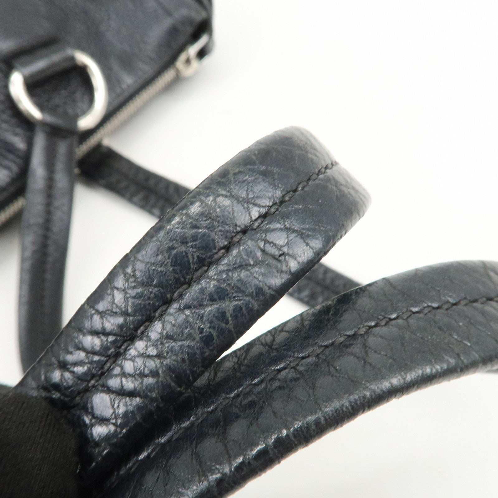 PRADA Logo Leather Shoulder Bag Hand Bag Tote Bag Black