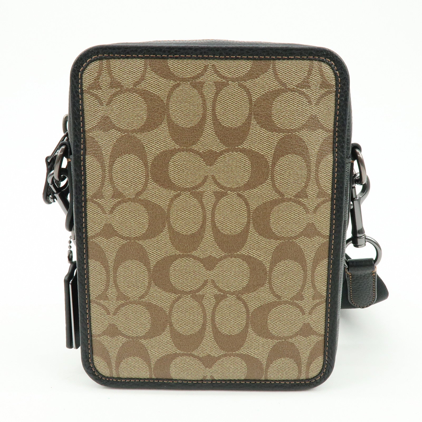 COACH Signature PVC Leather Shoulder Bag Crossbody Bag Black Beige