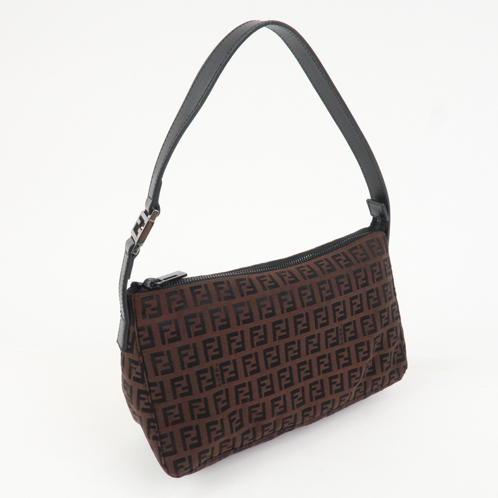 FENDI Zucchino Canvas Leather Shoulder Bag Hand Bag Brown 8BR444