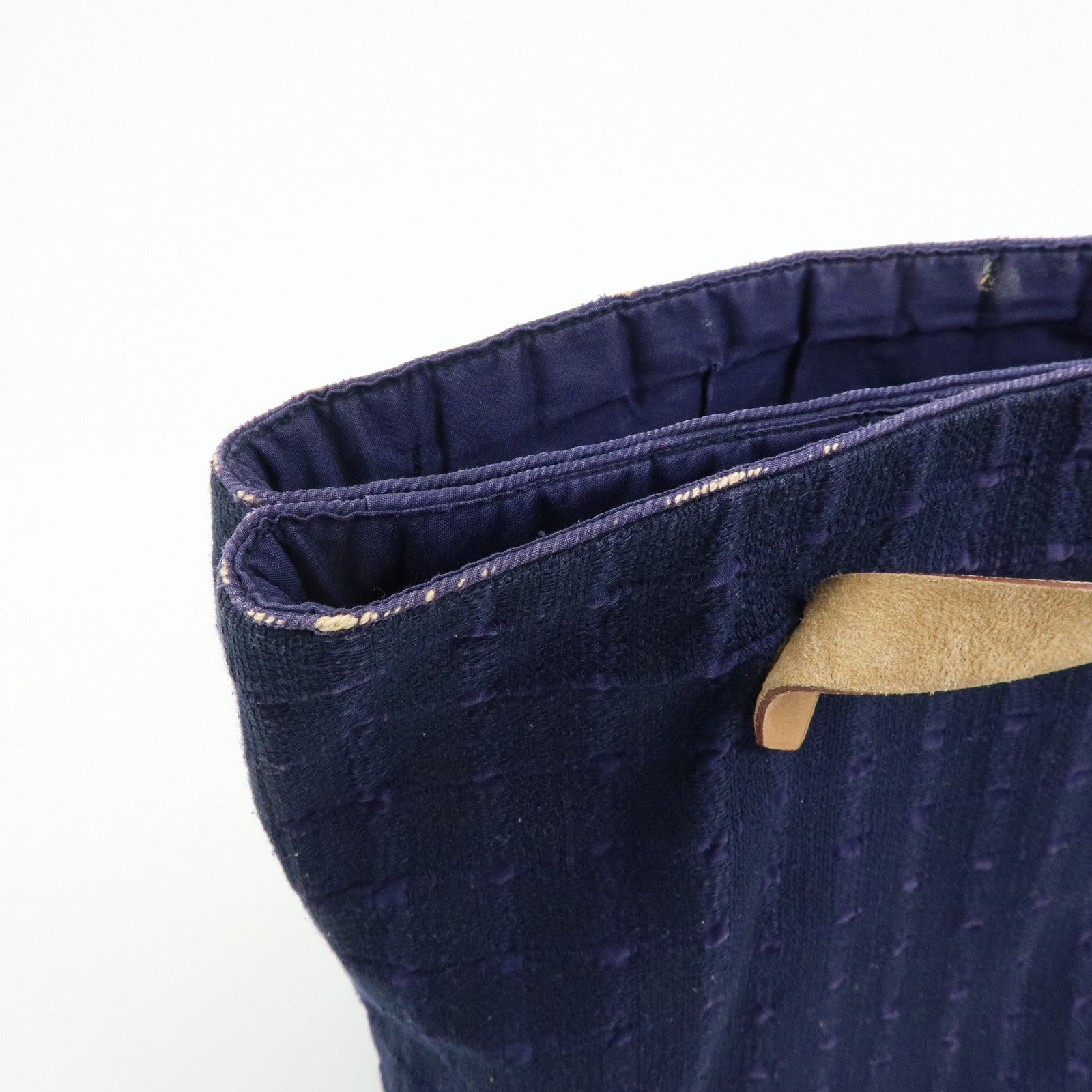 HERMES Amedaba Cabas de Poche Cotton Canvas Leather Tote Bag Navy