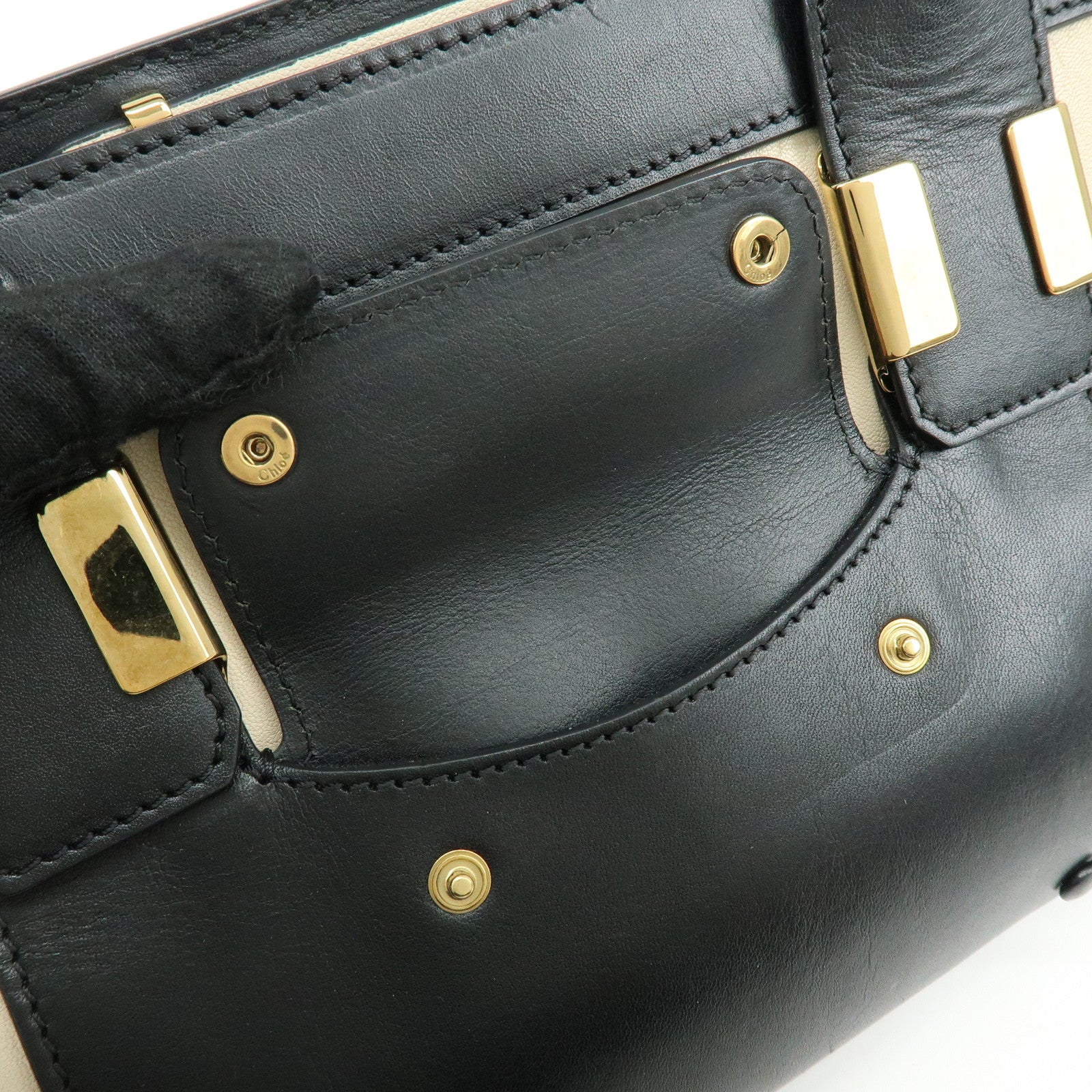 Chloe Leather Alice Mini Bag 2Way Bag Shoulder Hand Bag Black Ivory