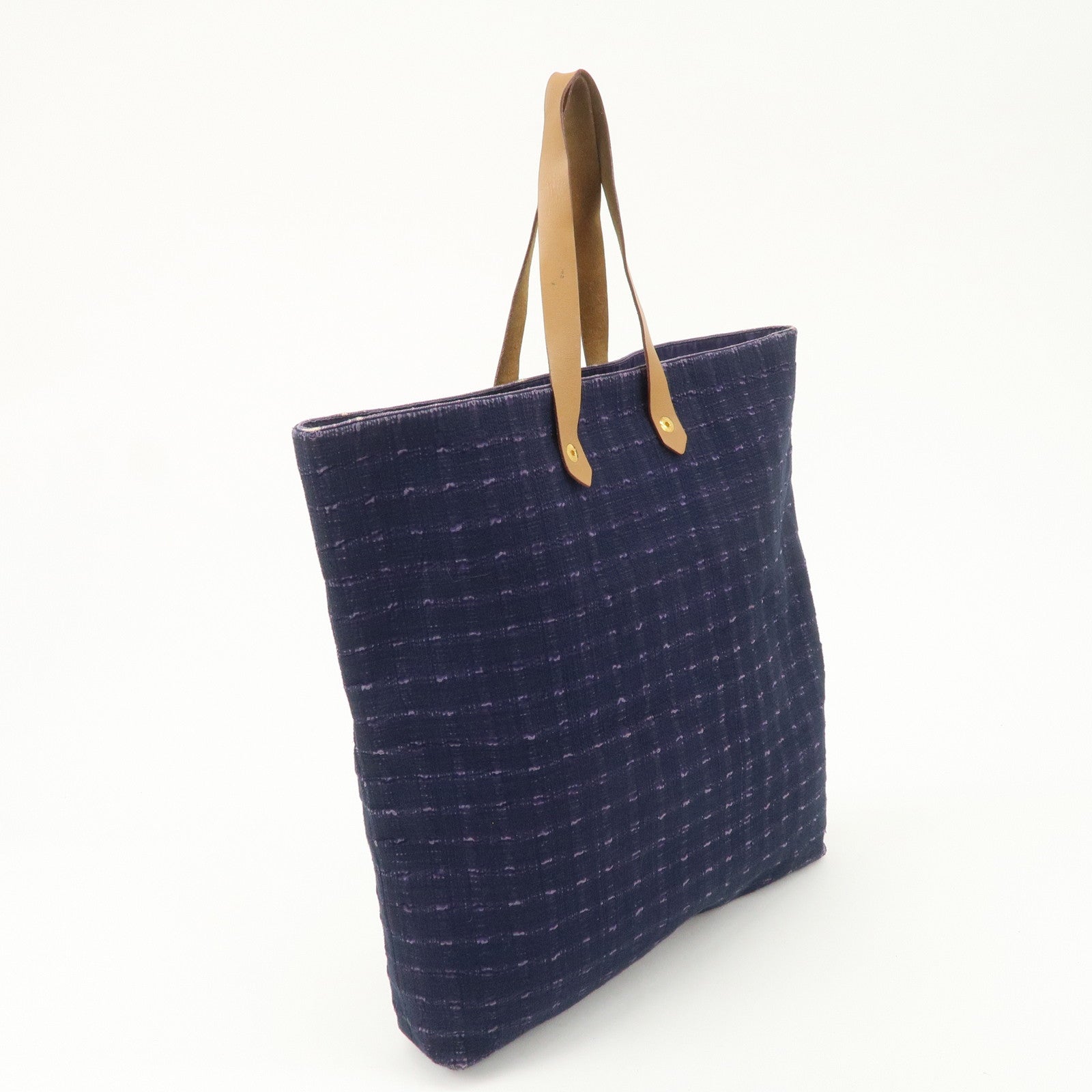 HERMES Leather Canvas Amedabad GM Tote Bag Hand Bag Navy Purple Used