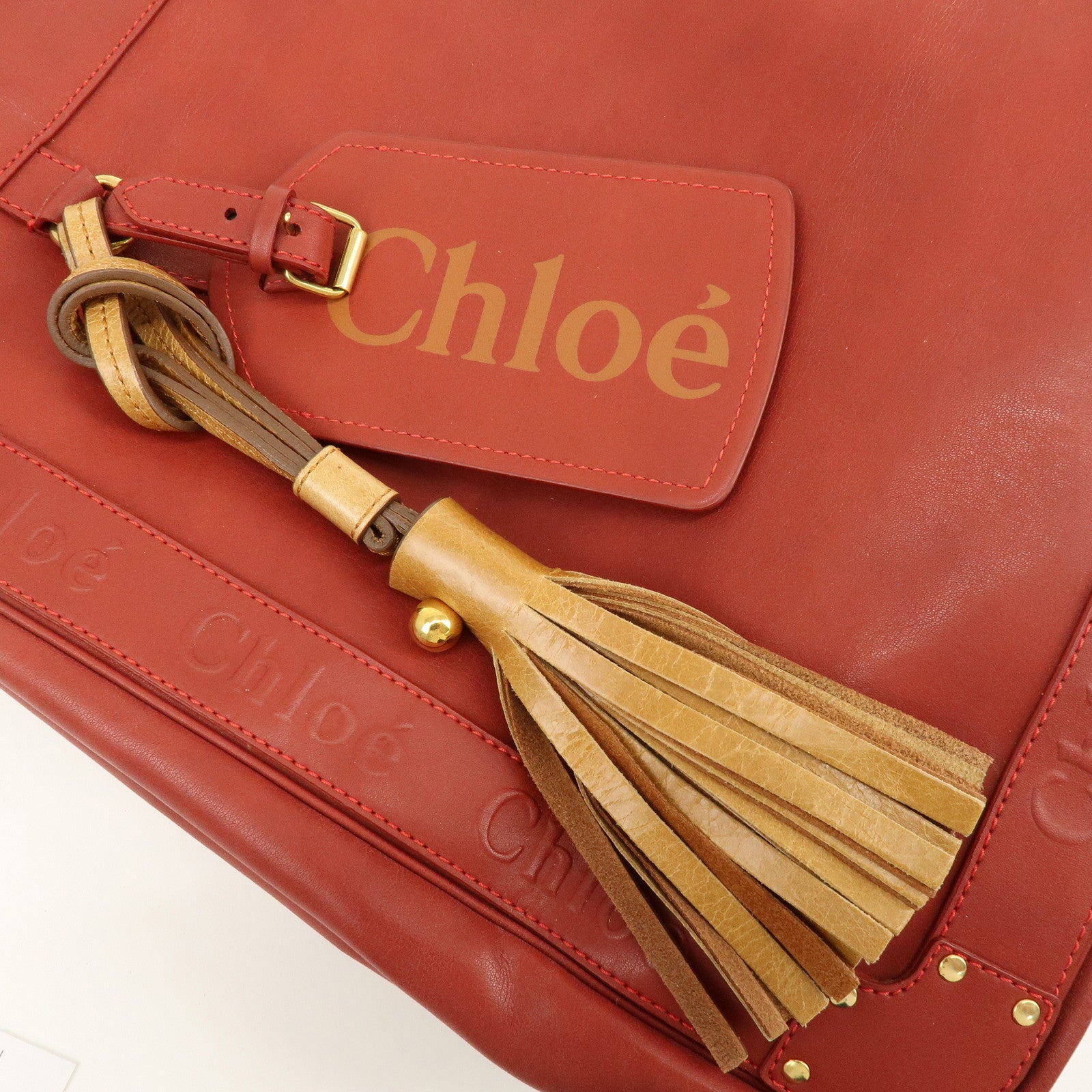 Chloe Eden Leather Shoulder Bag Hand Bag Tote Bag Red