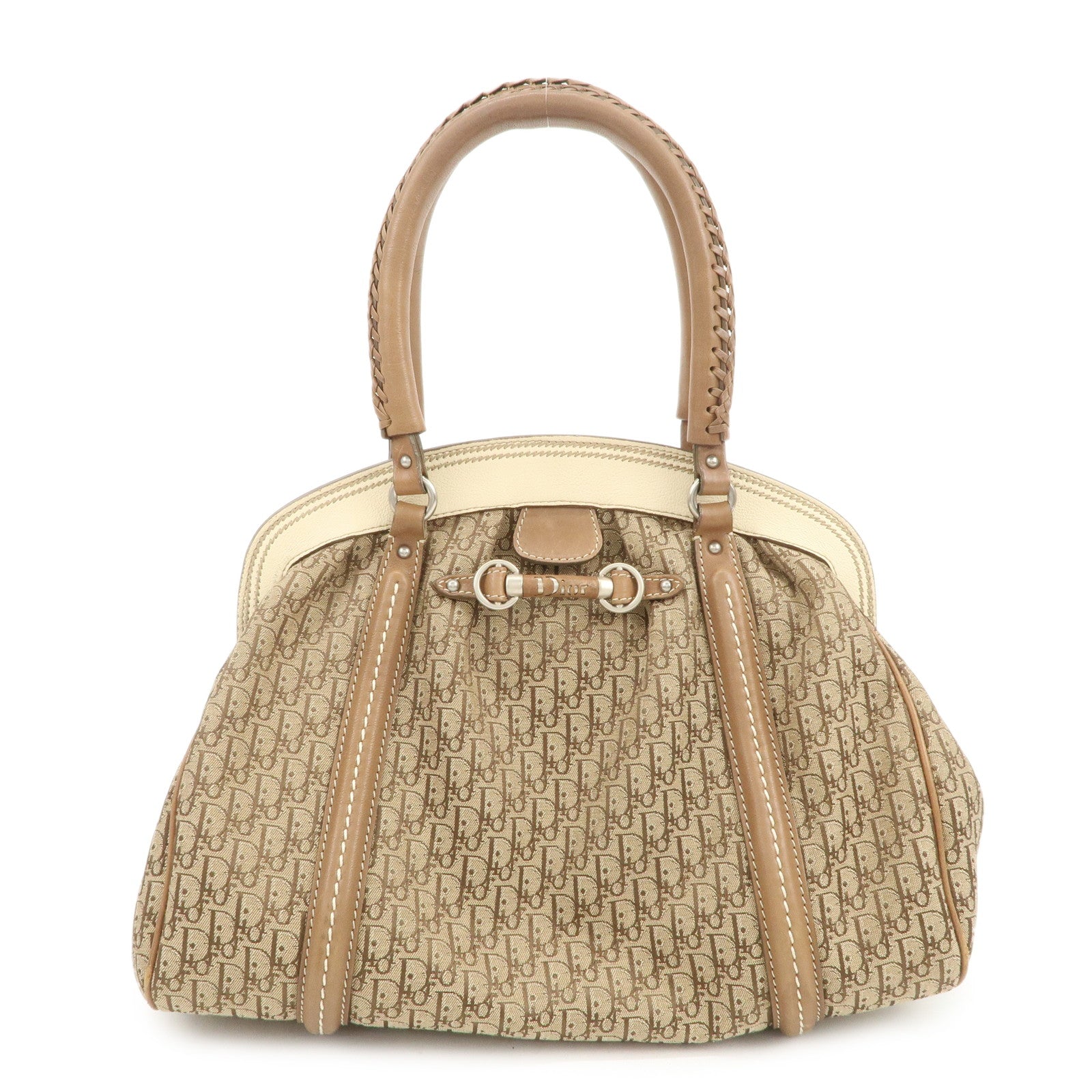 Christian Dior Trotter Canvas Leather Hand Bag Beige Ivory