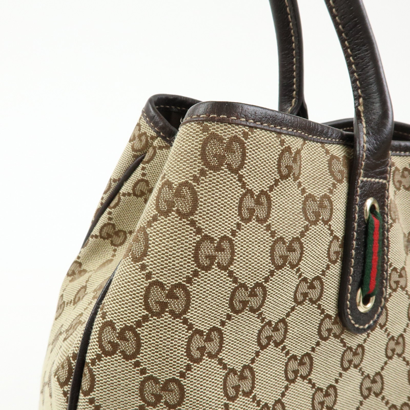 GUCCI Princy GG Canvas Leather Tote Bag Beige Dark Brown 161719