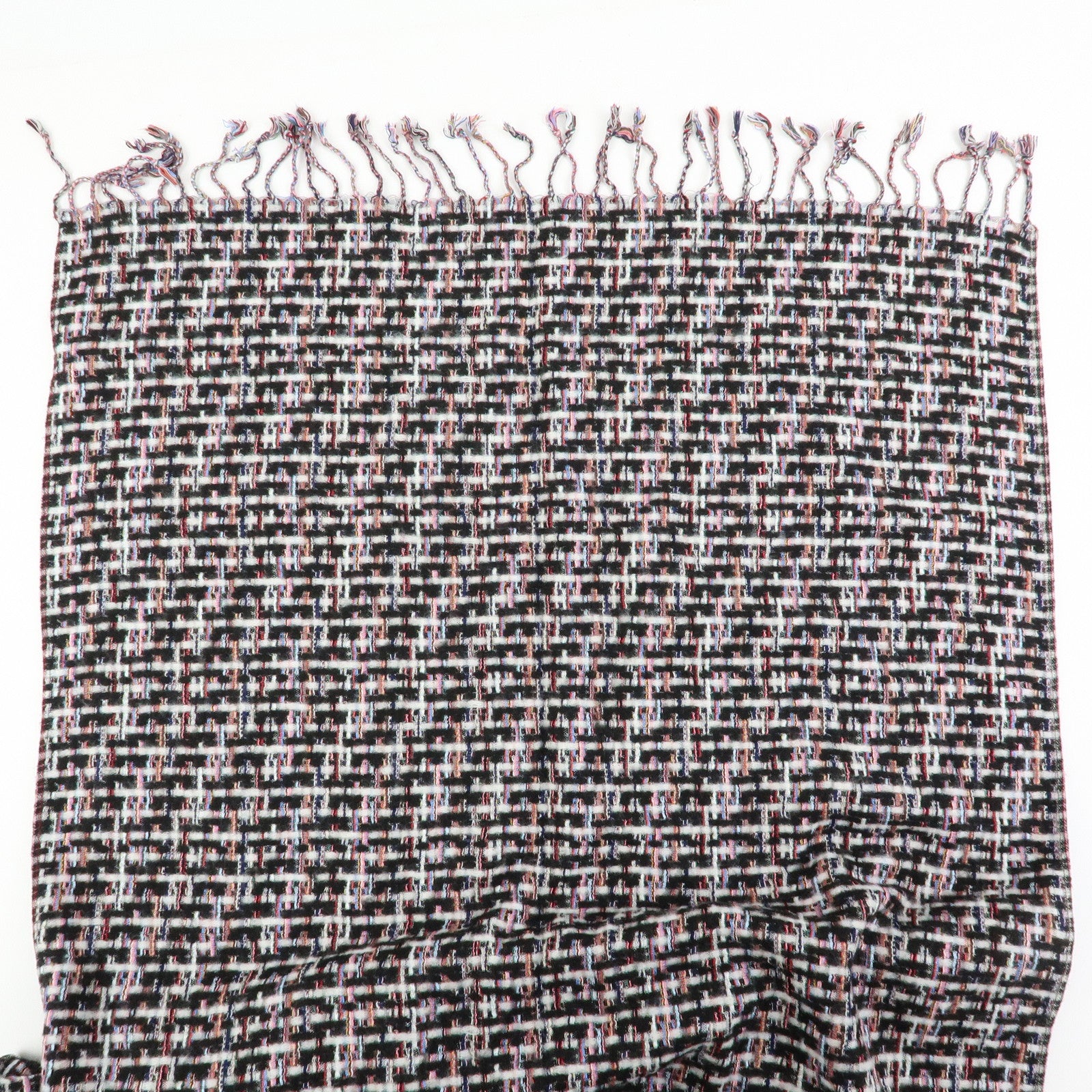 CHANEL COCO Mark Cashmere Silk Scarf Multicolor Black White