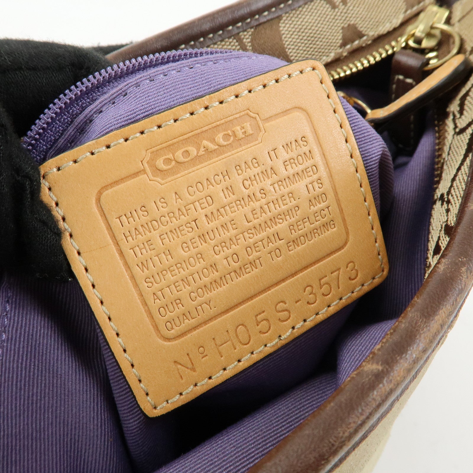 COACH Signature Suede Patent Leather Shoulder Bag Brown Patchwork