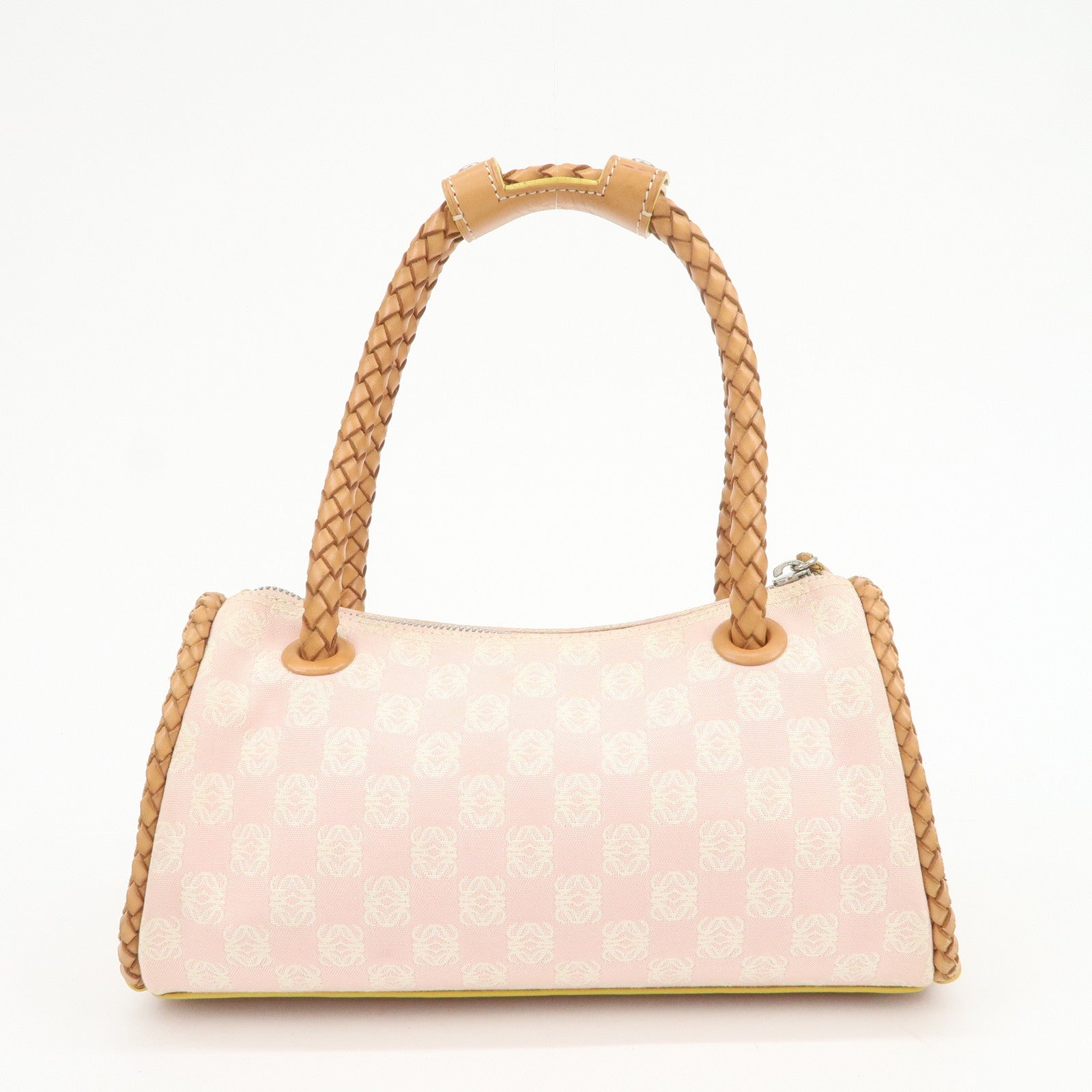 LOEWE Anagram Canvas Leather Hand Bag Boston Bag Pink Brown