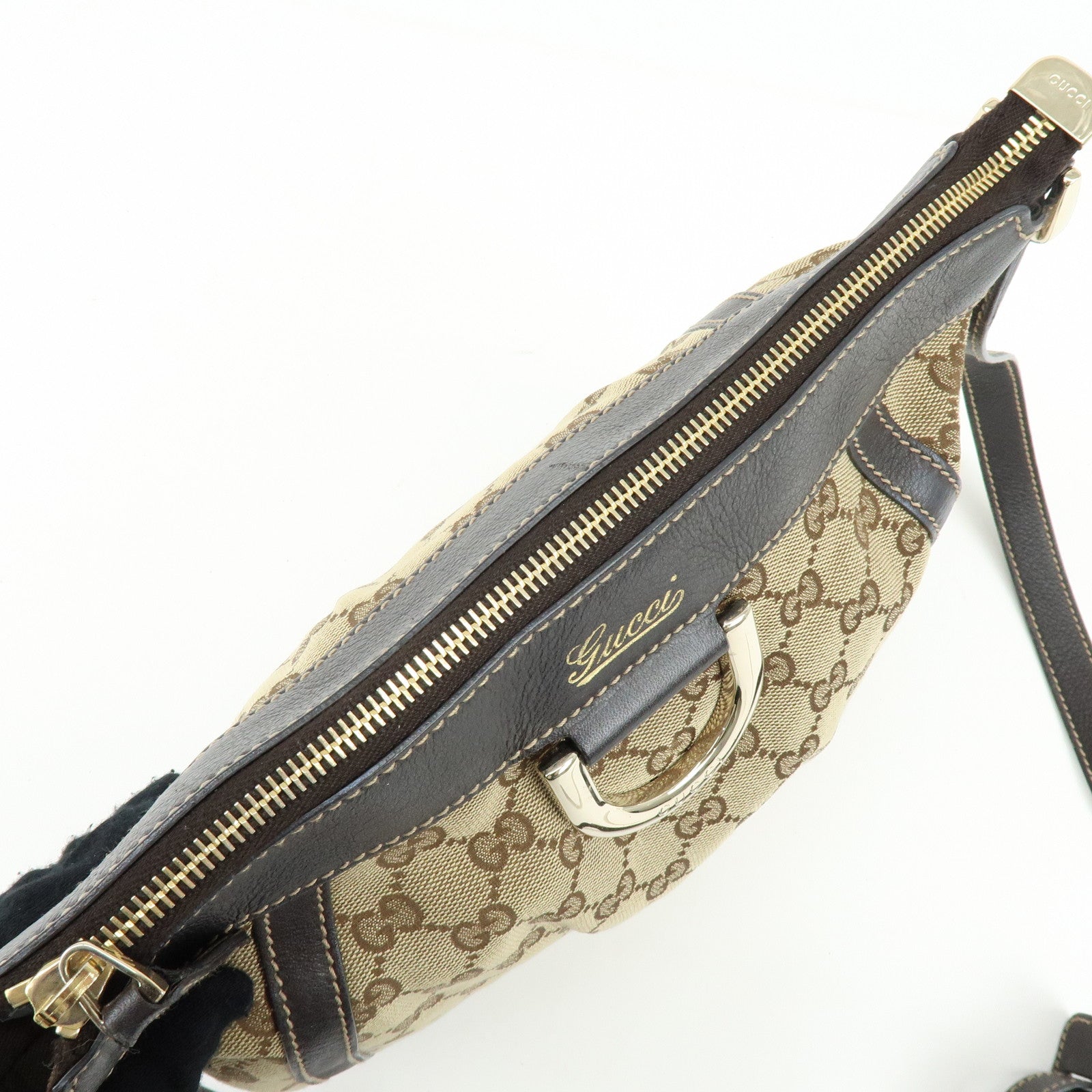 GUCCI Abbey GG Canvas Leather Shoulder Crossbody Bag Brown 203257