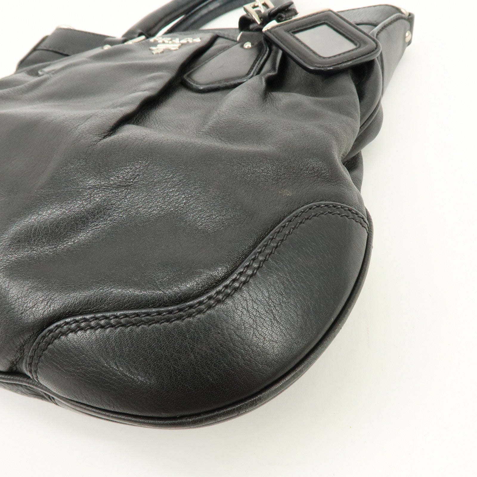 PRADA Logo Leather 2Way Bag Hand Bag Shoulder Bag Black BN1226