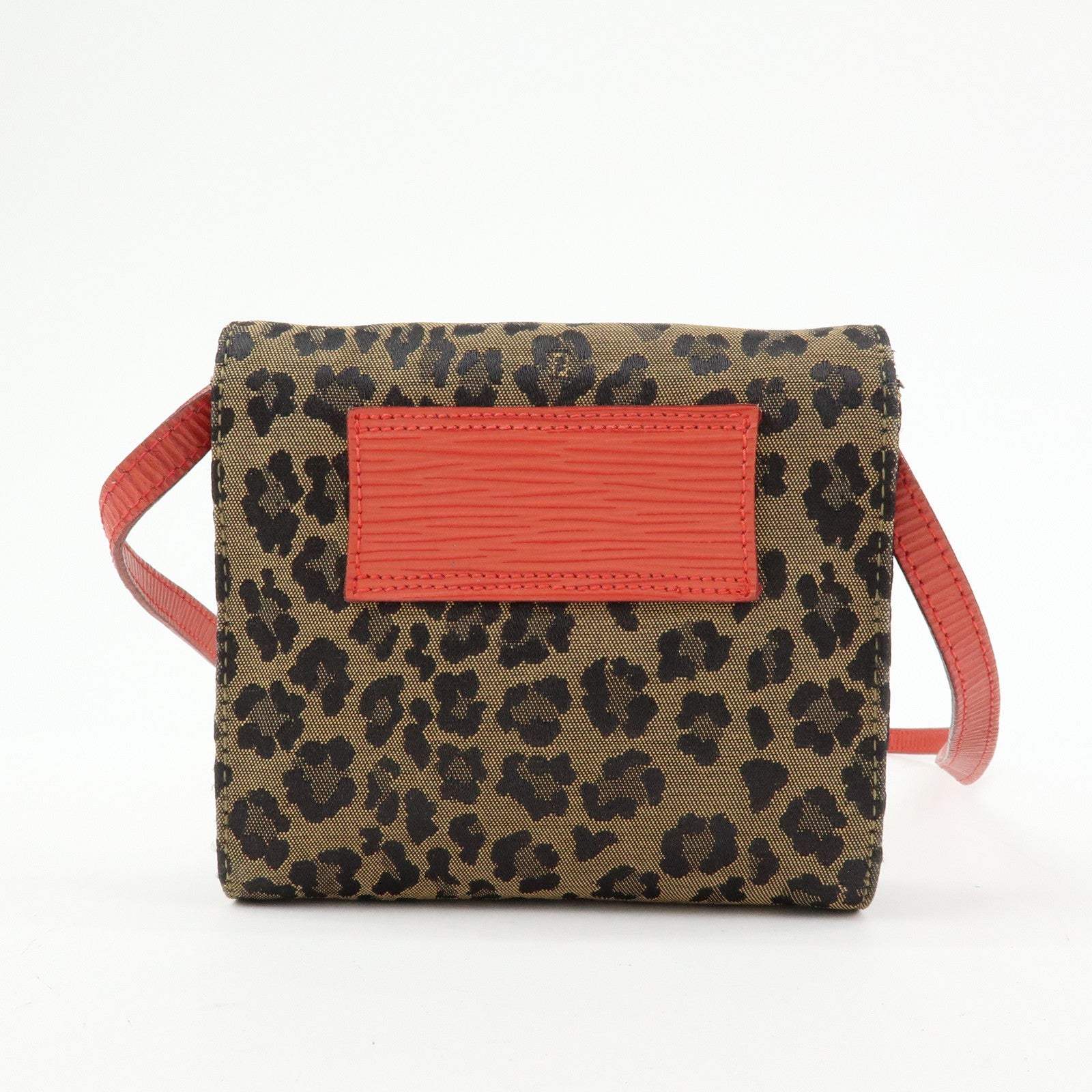 FENDI Leopard Canvas Leather 2Way Shoulder Bag Waist Bag Brown Red