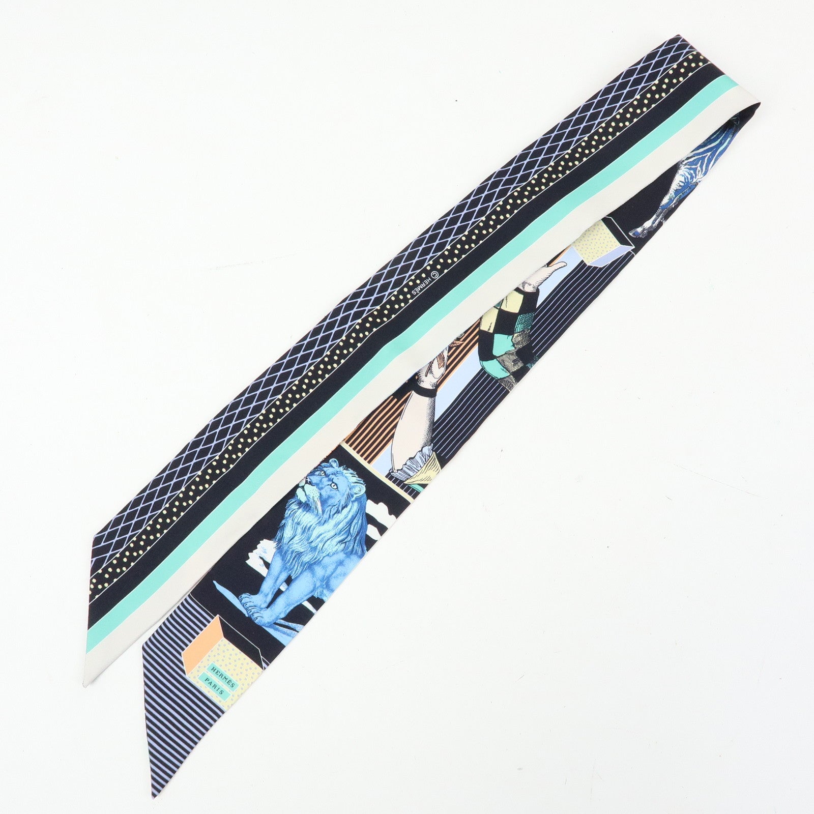 HERMES Silk 100% Twilly Scraf Grand Theatre Nouveau Black