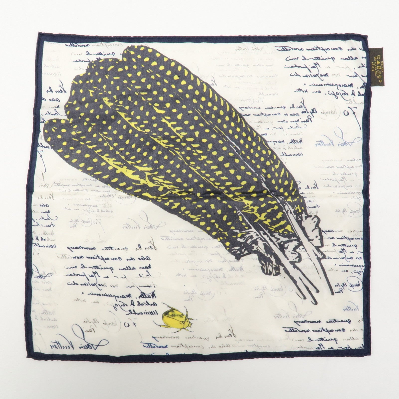 Louis Vuitton Silk 100% Mini Scarf Feather White Navy Yellow