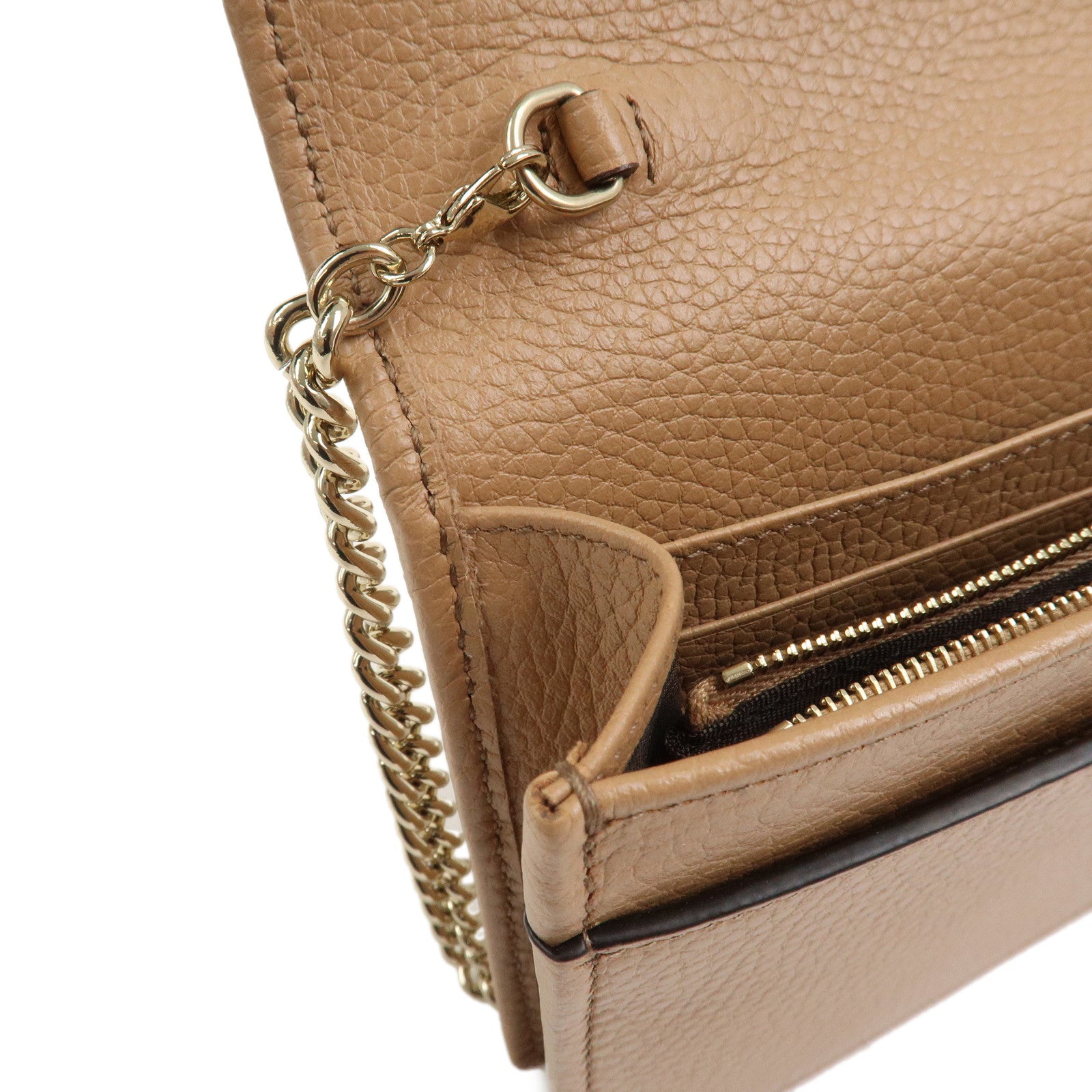 GUCCI SOHO Leather Chain Shoulder Bag Wallet Light Brown 598211