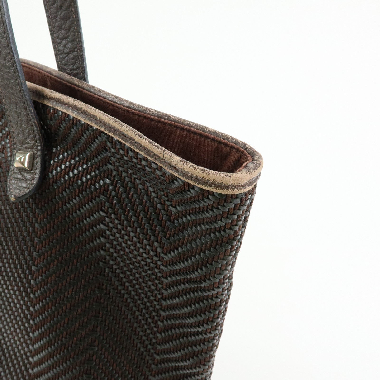 HERMES Amedaba Diago GM Polyester Leather Tote Bag Brown Black