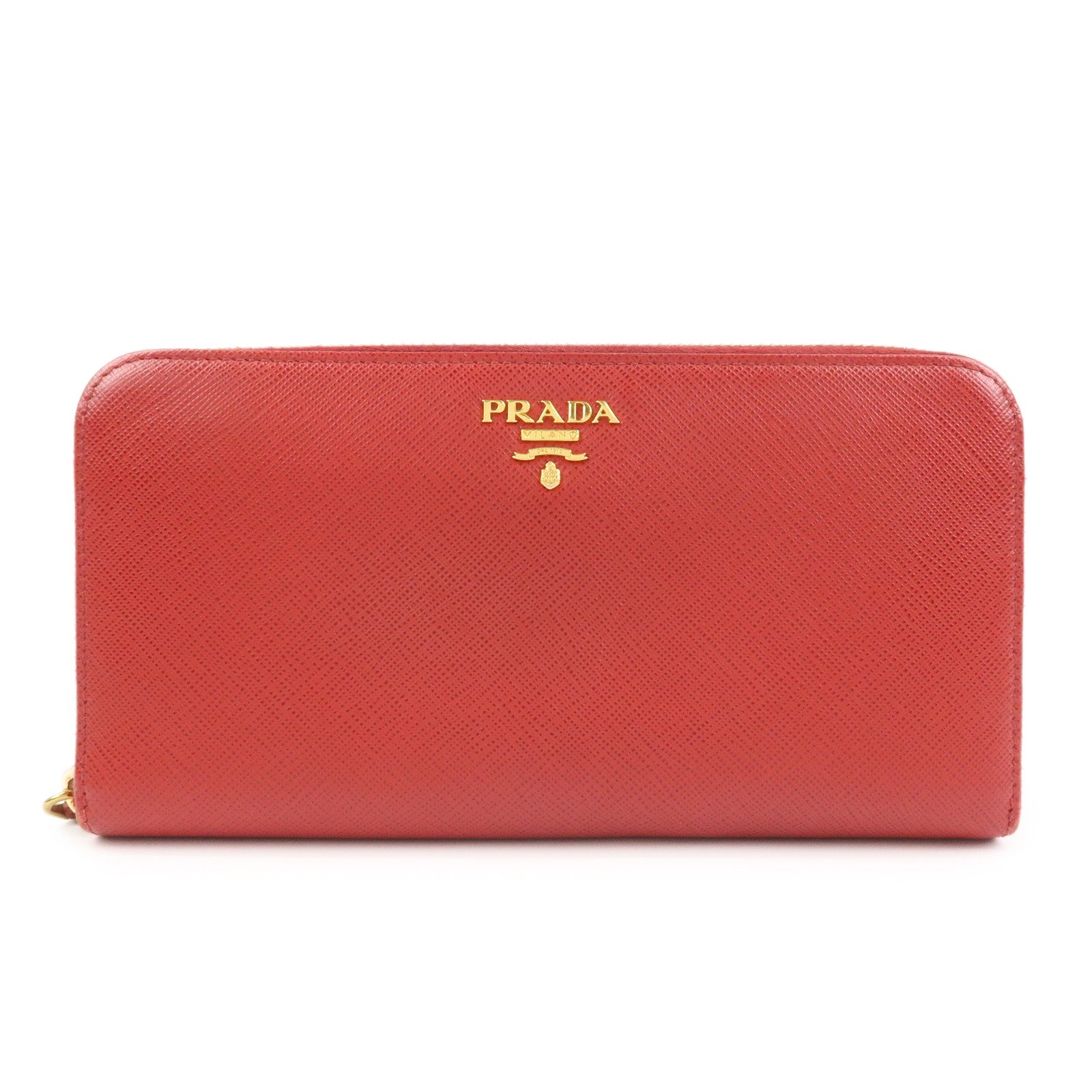 PRADA Logo Saffiano Leather Round Zippy Long Wallet Red 1ML506