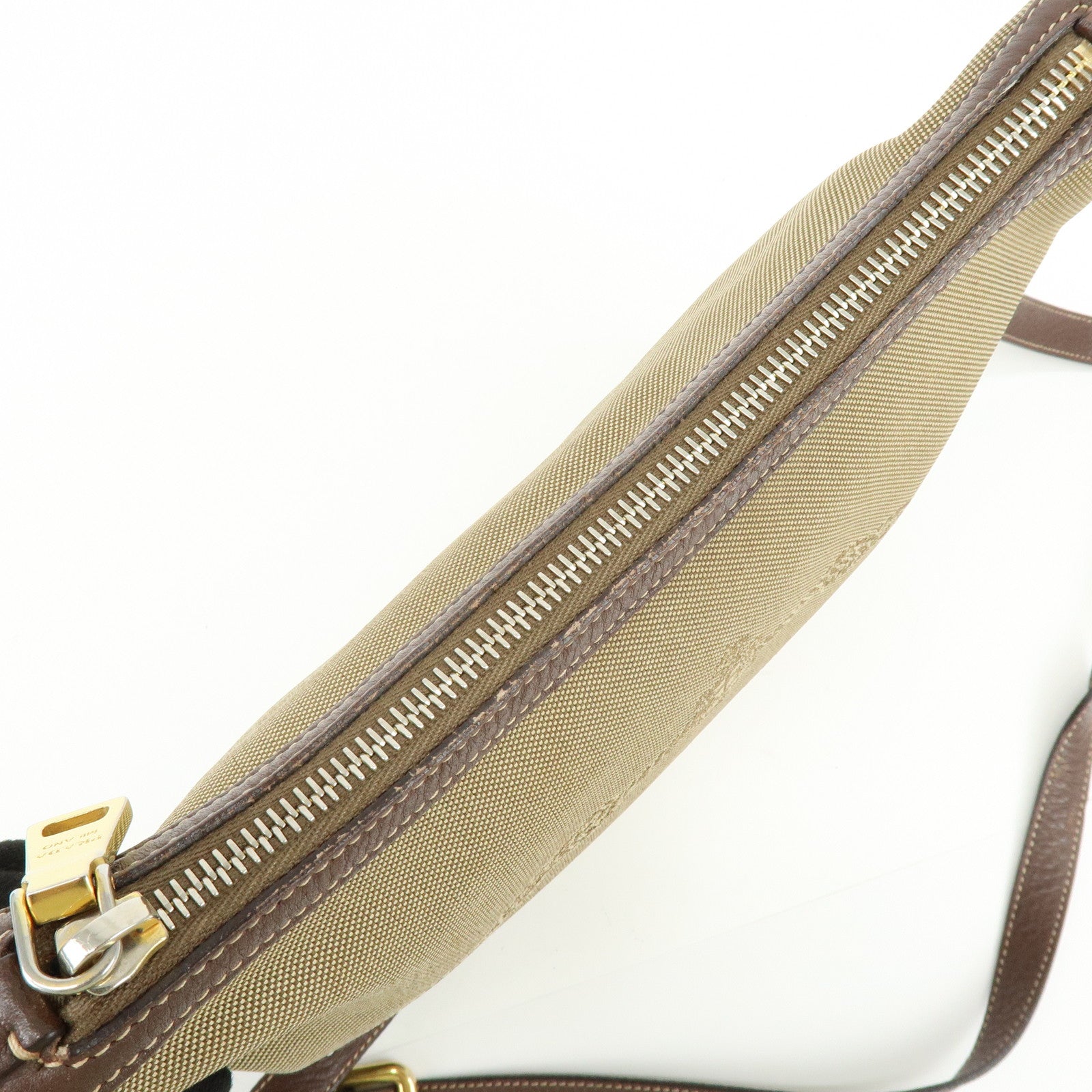 PRADA Logo Jacguard Leather Shoulder Bag Crossbody Bag Brown