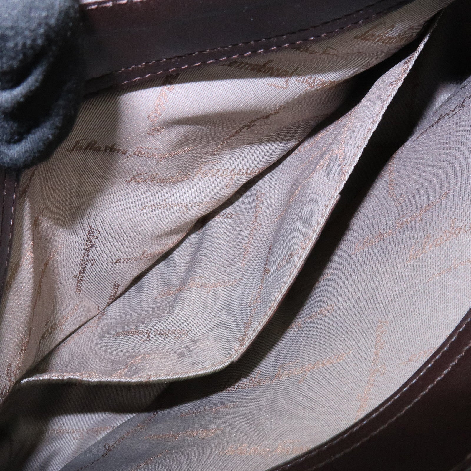 Ferragamo Gancini Suede Leather Shoulder Bag Hand Bag Brown Beige