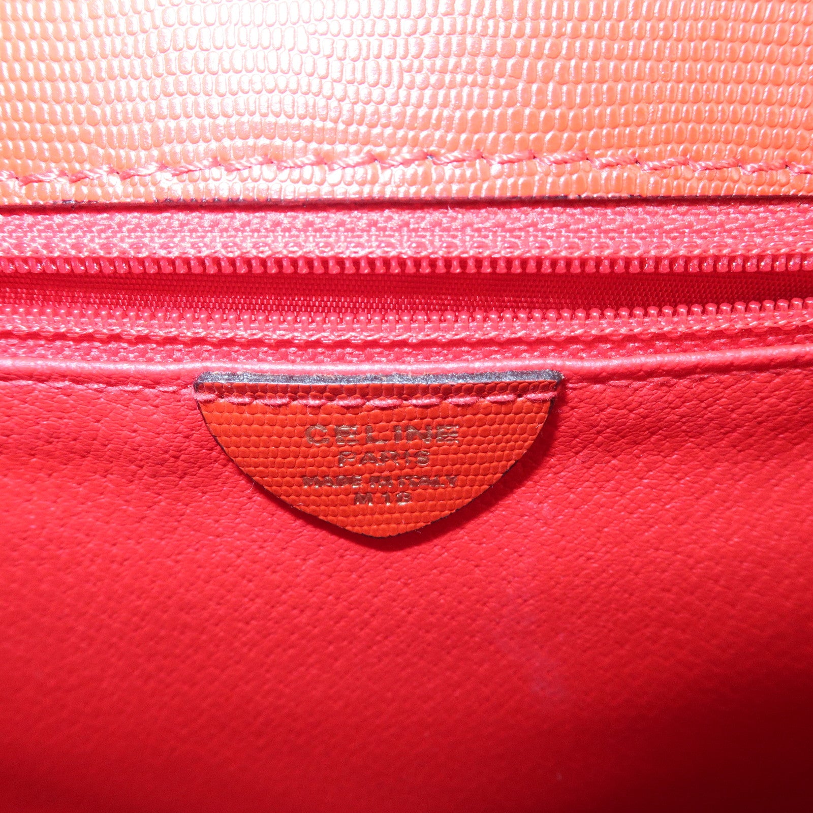 CELINE Logo Leather 2Way Bag Hand Bag Shoulder Bag Red Gold