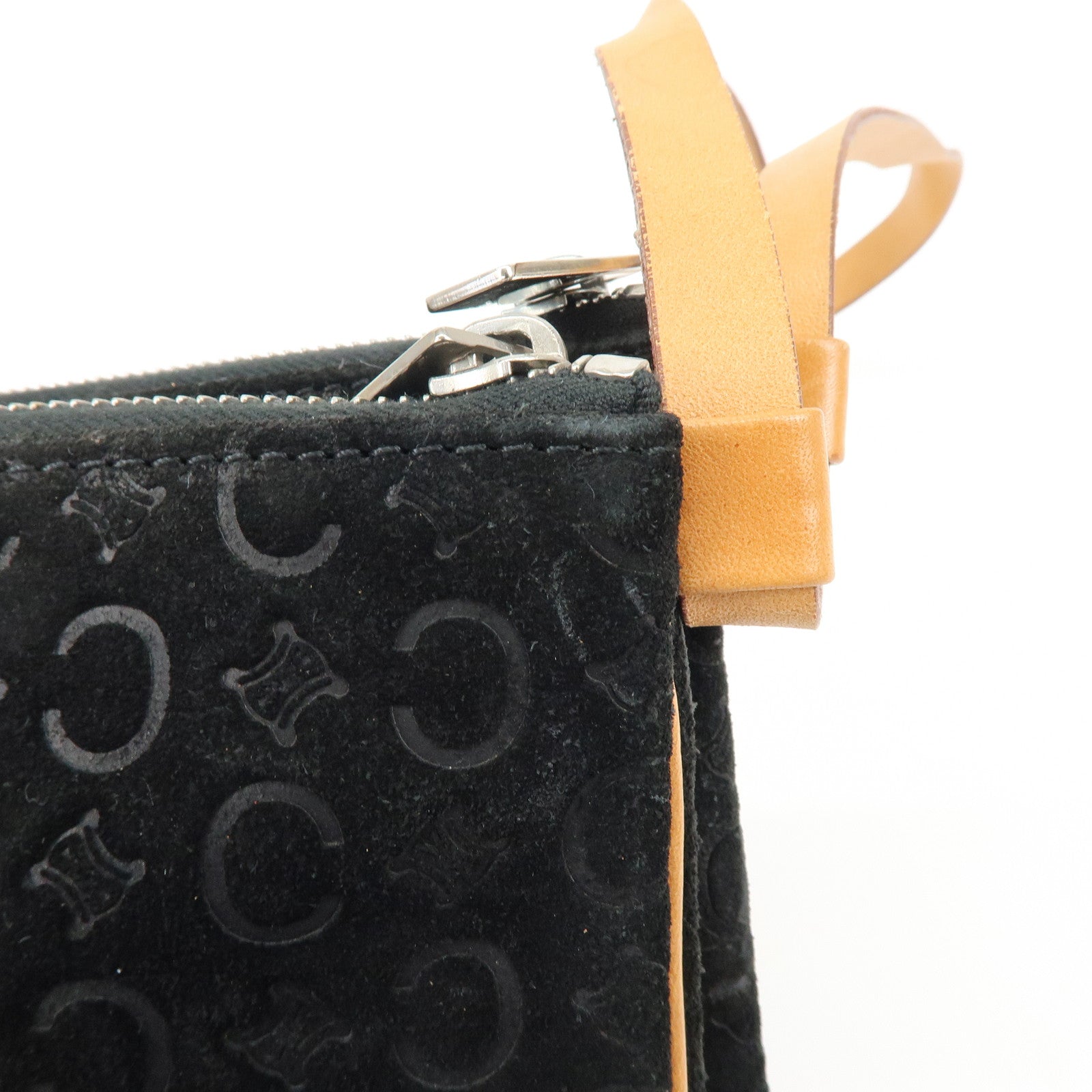 CELINE C Macadam Suede Leather Shoulder Bag Hand Bag Black Brown